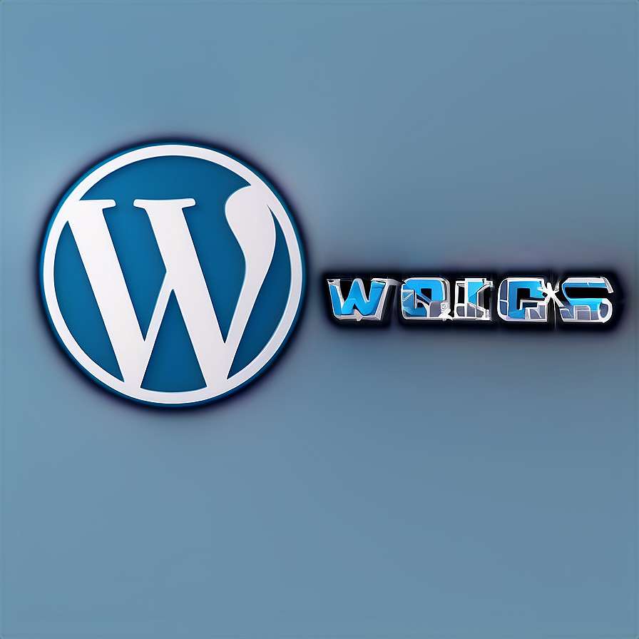 WordPress logo with 'WORKS' text in metallic blue on gradient background — Wordpress Logo PNG