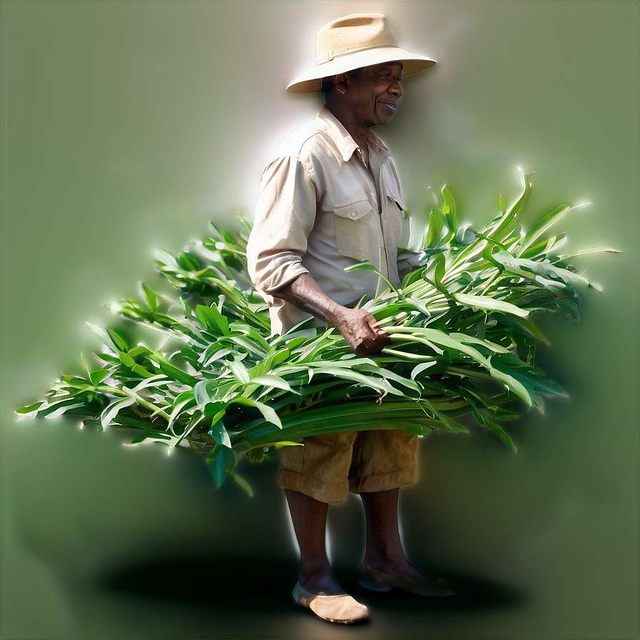 An older man holding a large bundle of fresh green vegetables. — Working PNG