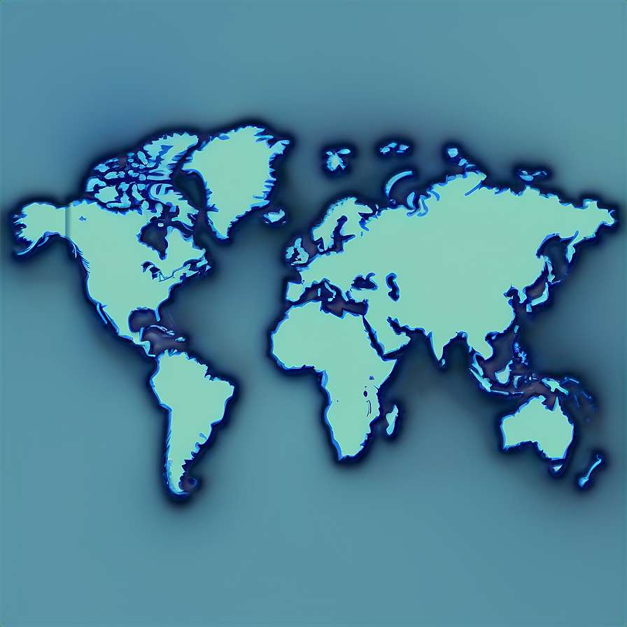 Glowing blue world map on teal gradient background — World Map PNG