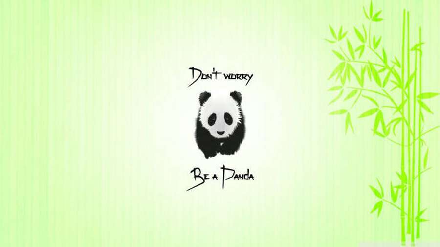 Panda-Illustration mit Text 'Don't worry Be a Panda' und Bambus-Design. — Wunderschöner Panda Wallpaper