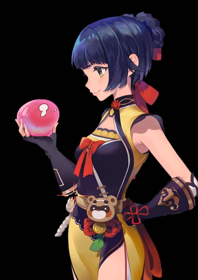 Anime girl in colorful outfit holding a glowing pink orb. — Xiangling Background
