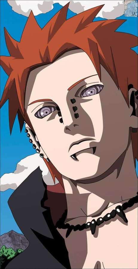 Anime-Figur mit roten Haaren und violetten Augen, die eine schwarze Halskette und einen Ohrring trägt. — Yahiko Wallpaper