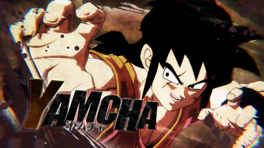 Anime character Yamcha in a powerful fighting pose with bold text overlay. — Yamcha Wallpaper
