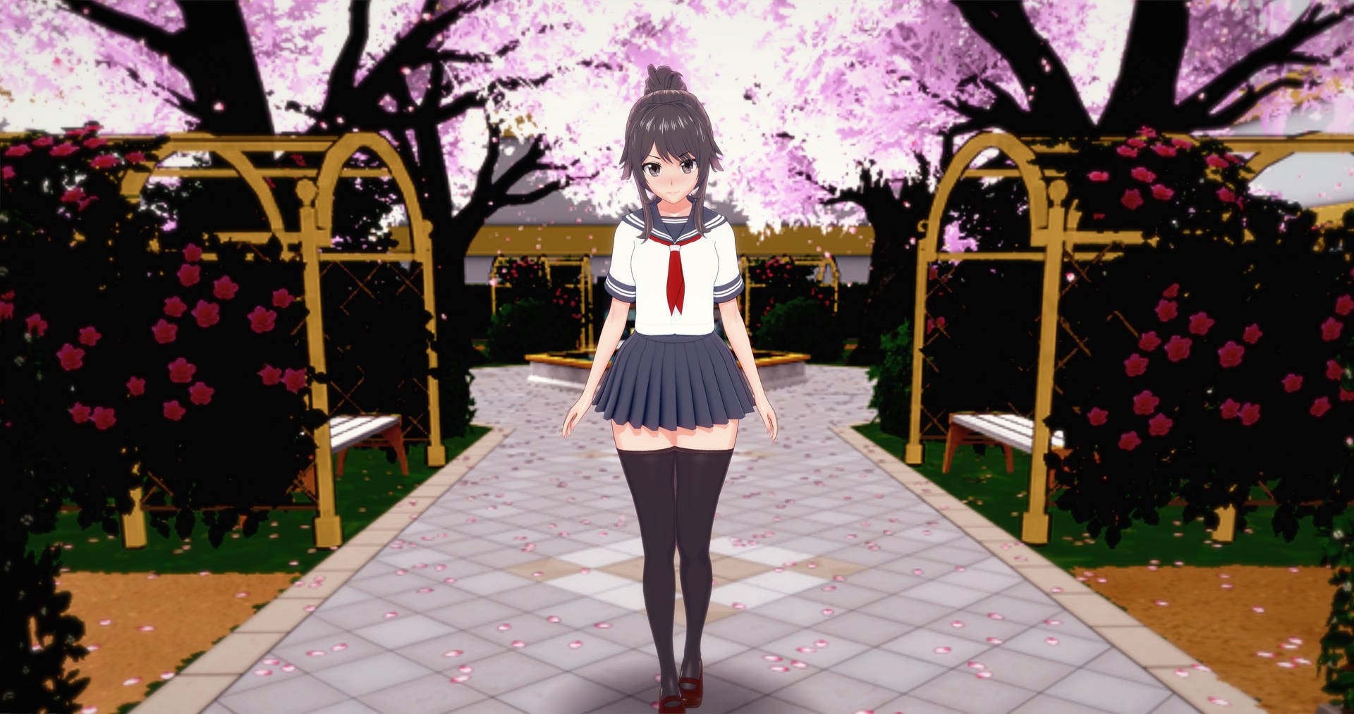 Osana najimi (yandere simulator) next to a sakura tree
