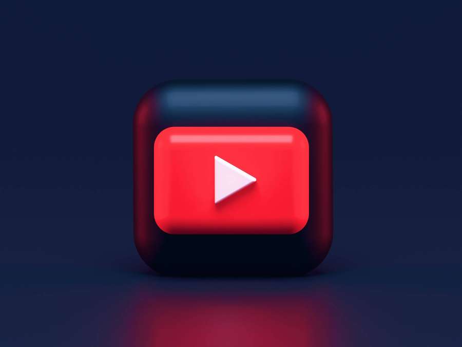 Glossy 3d YouTube play button icon on dark blue background — YouTube Cover Wallpaper