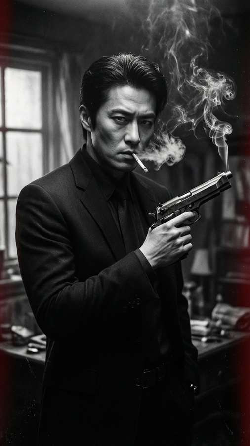 Film noir style portrait of Yut-Lung with a smoking gun. — Yut-lung Picture