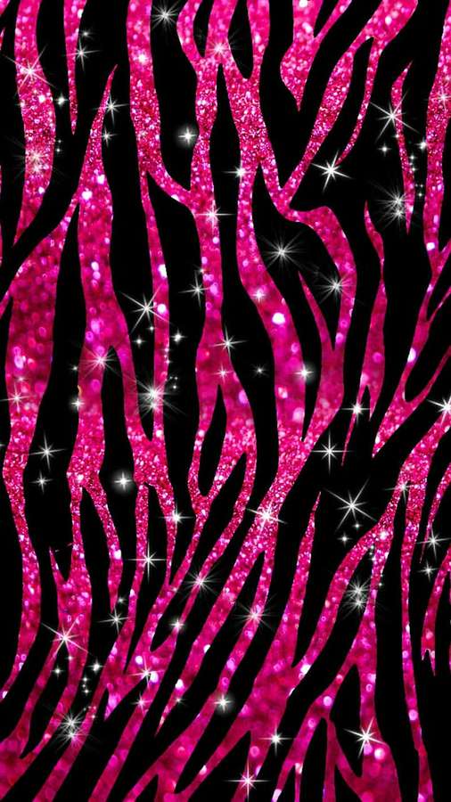 Listras de zebra rosa glitter com explosões estelares em fundo preto — Zebra rosa Papéis de Parede