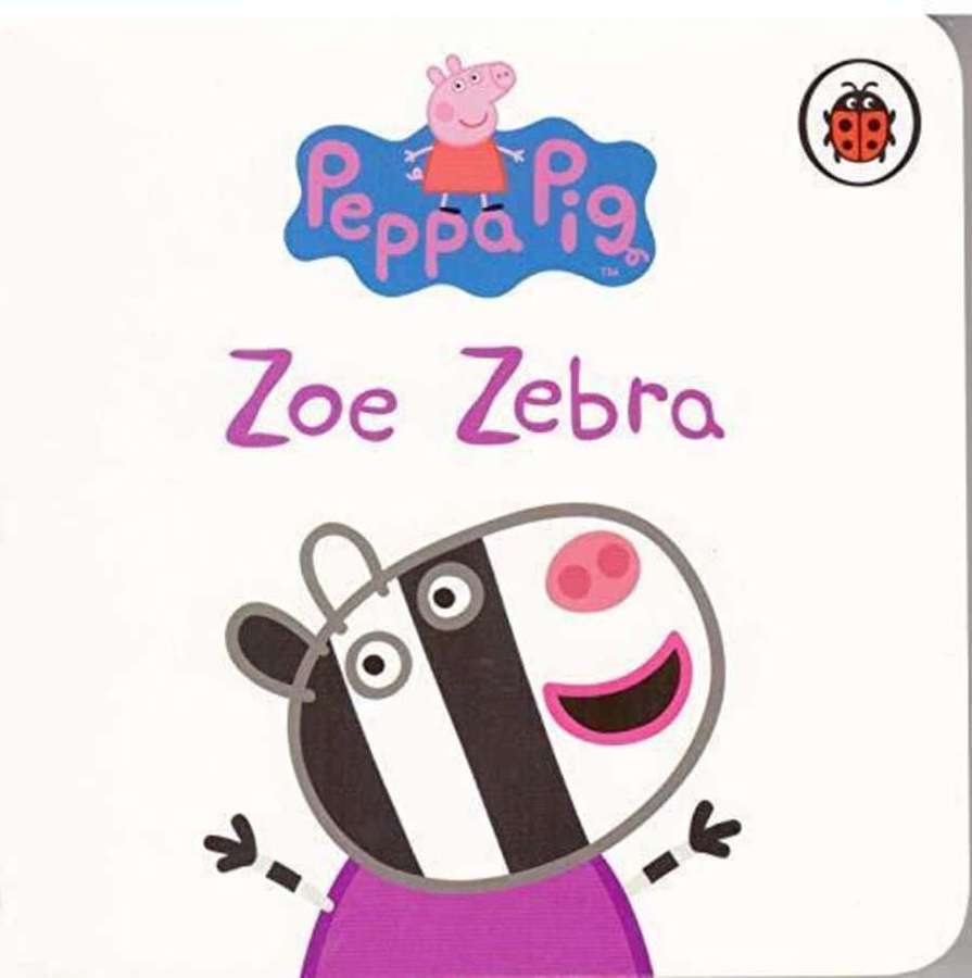 Zoe Zebra from Peppa Pig smiles in a purple dress on a book cover. — Zoe Zebra Wallpaper