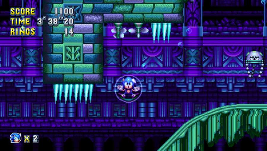Sonic the Hedgehog en un nivel de juego retro pixelado con anillos y enemigos. — Zona Hydrocity de Sonic Fondos de pantalla