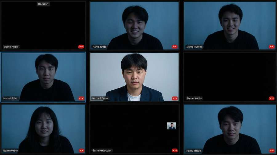 A minimalistic dark mode Zoom call with only one video active, showing name labels. — Zoom Call Wallpaper