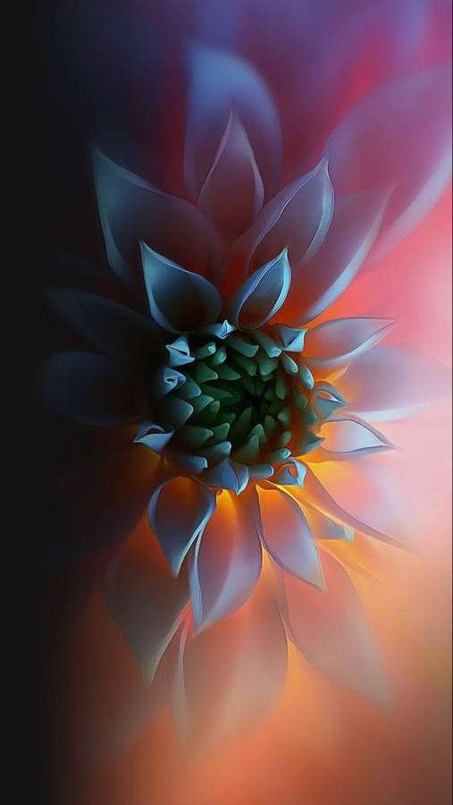 A glowing abstract flower with layered petals against a gradient background. — Zoom Flower Wallpaper