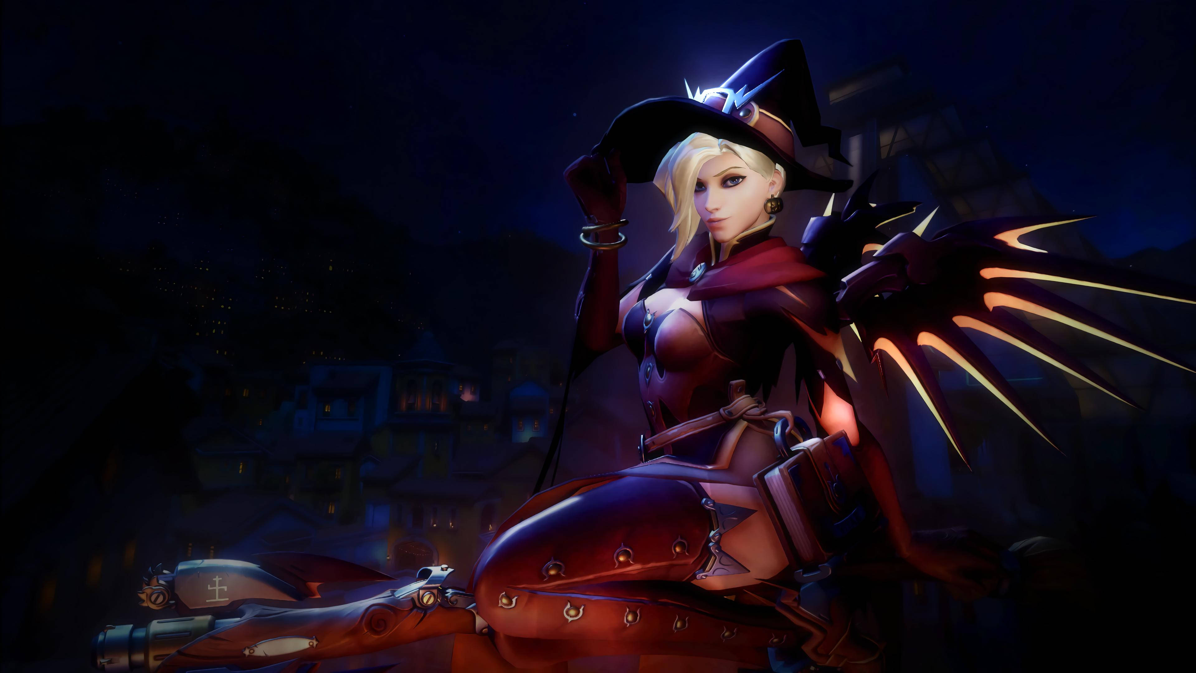 3d Witch Mercy At Night Background