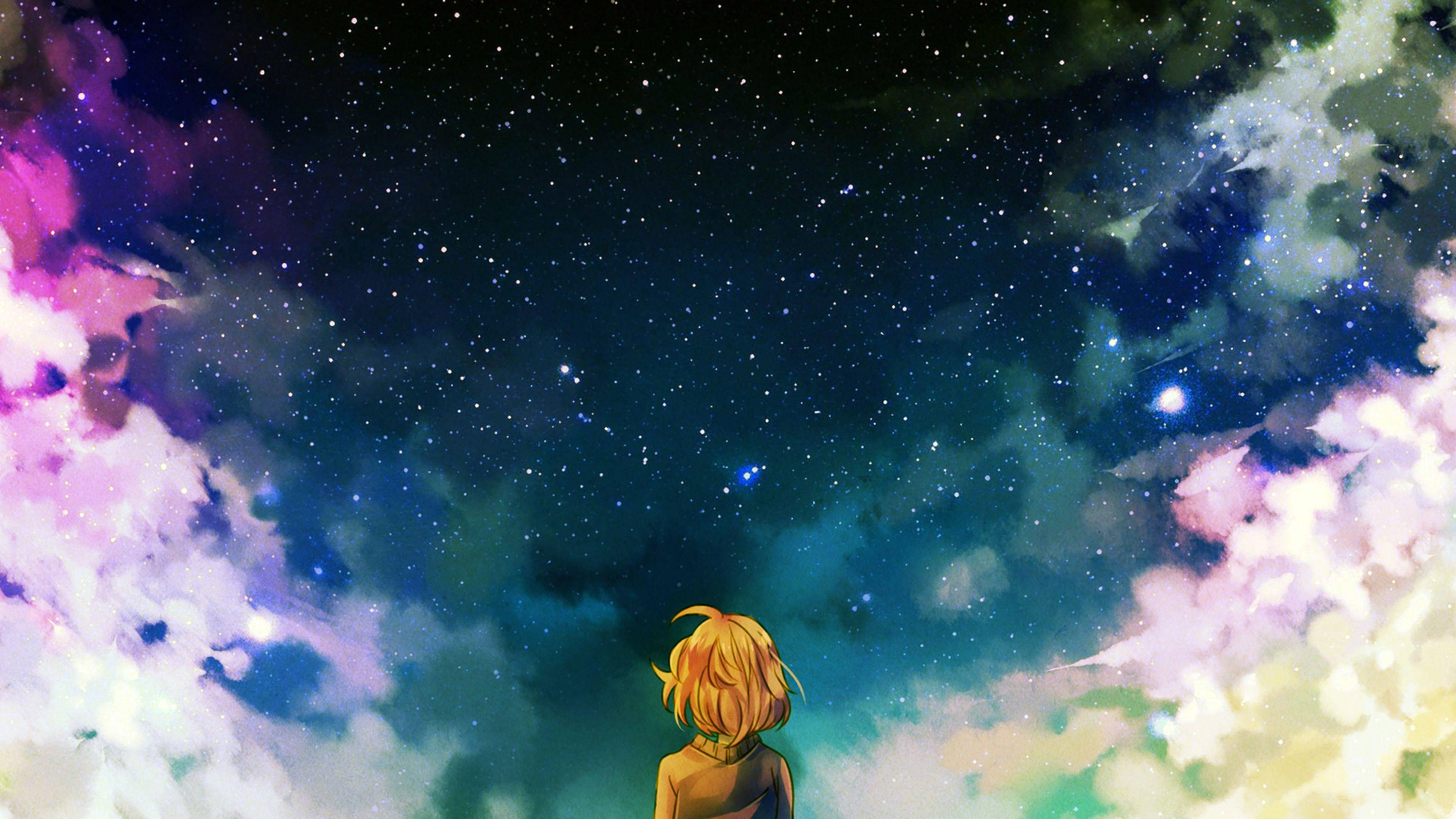 Download 4k Aesthetic Anime Character Watching Stars Wallpaper |  