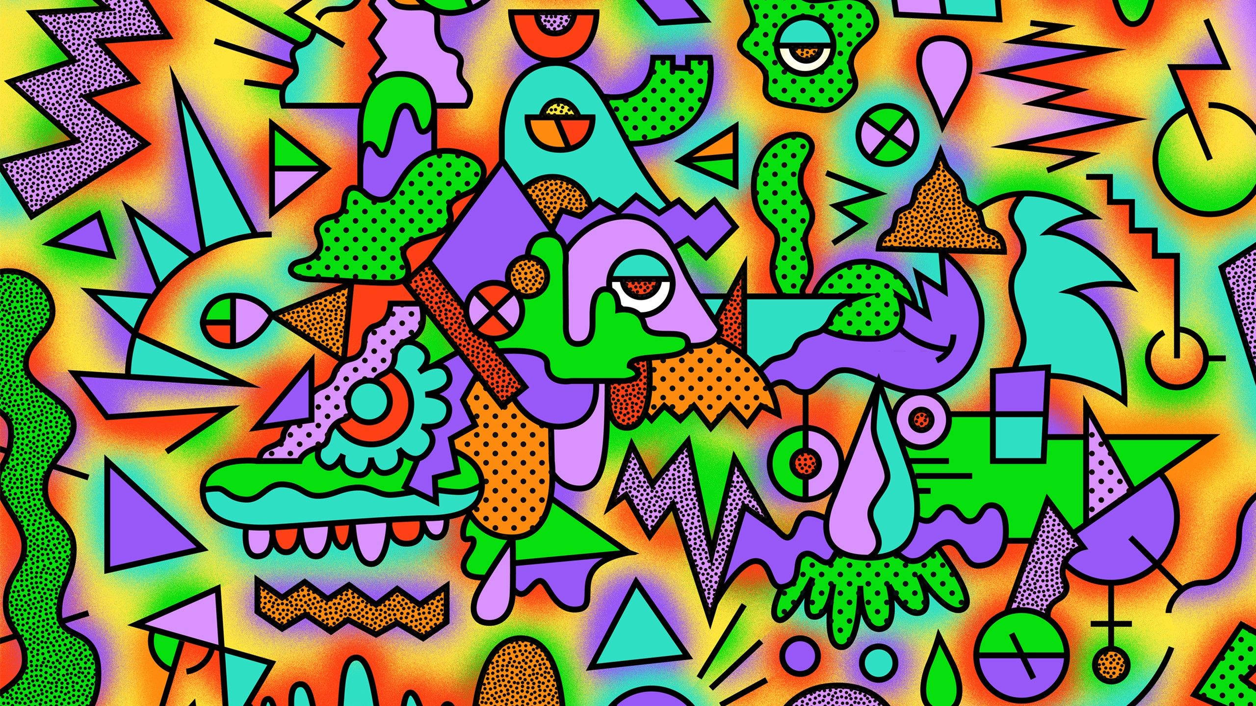 90s Colorful Abstract Cartoon Background