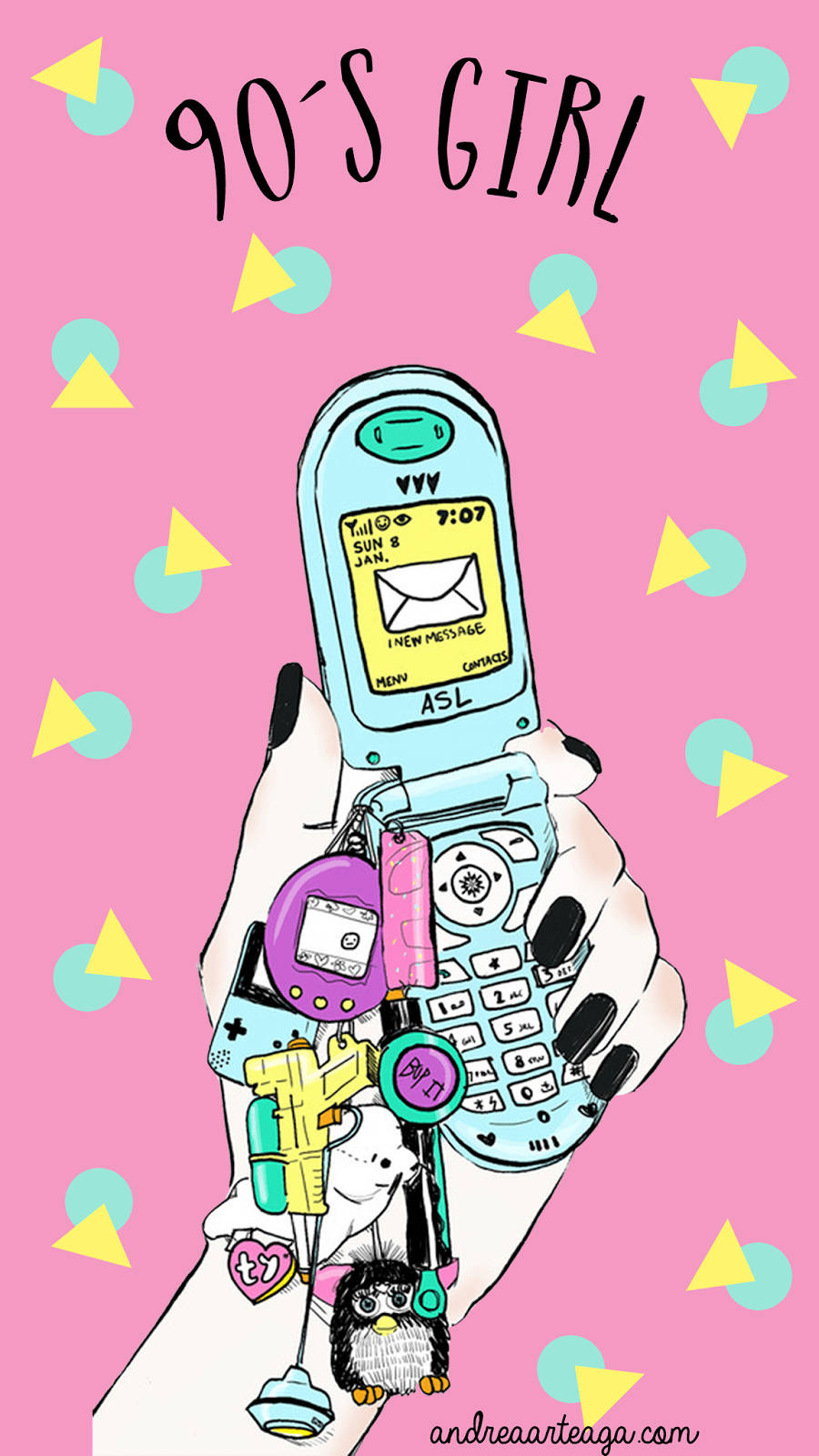 90s Girl Flip Phone Graphic Art Background