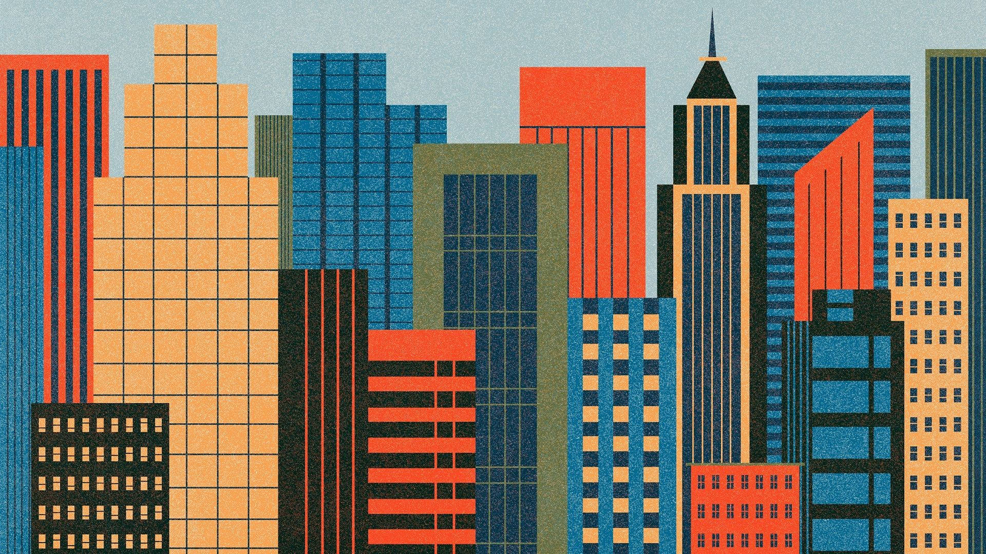 90s Mid-century Modern Buildings Graphic Background