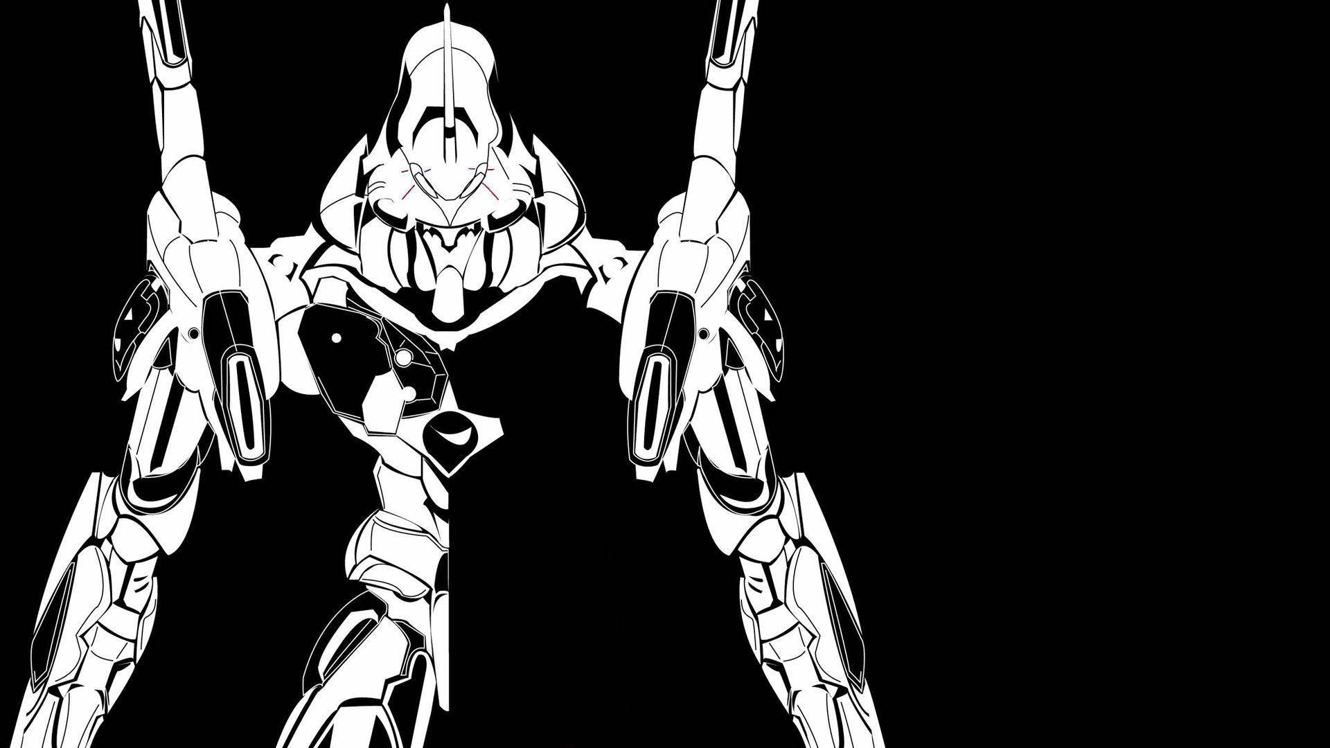 A Black And White Image Of A Robot With Two Guns Background