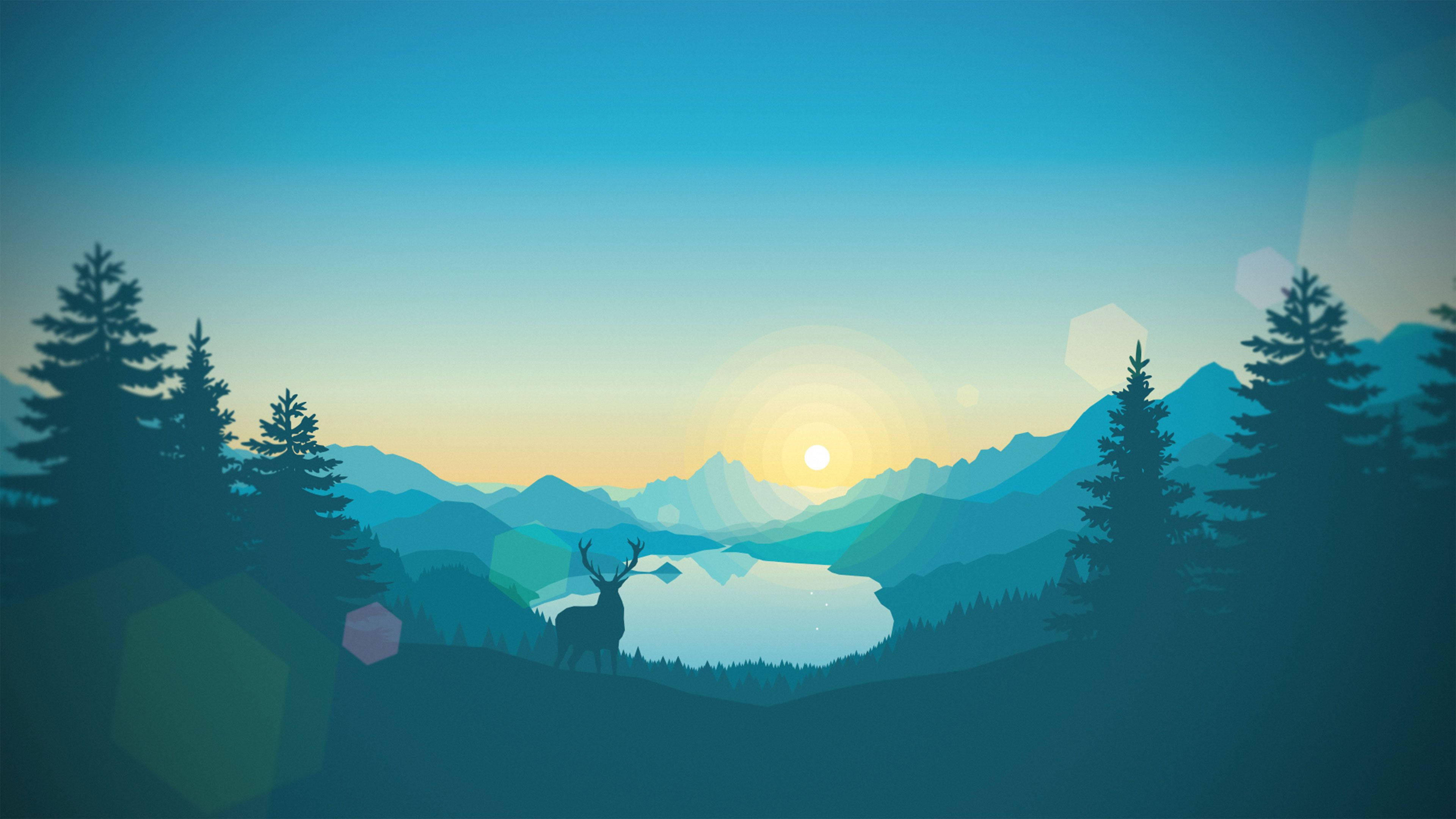 A Captivating Silhouette Of A Deer In A 4k, Blue Minimalist Landscape Background