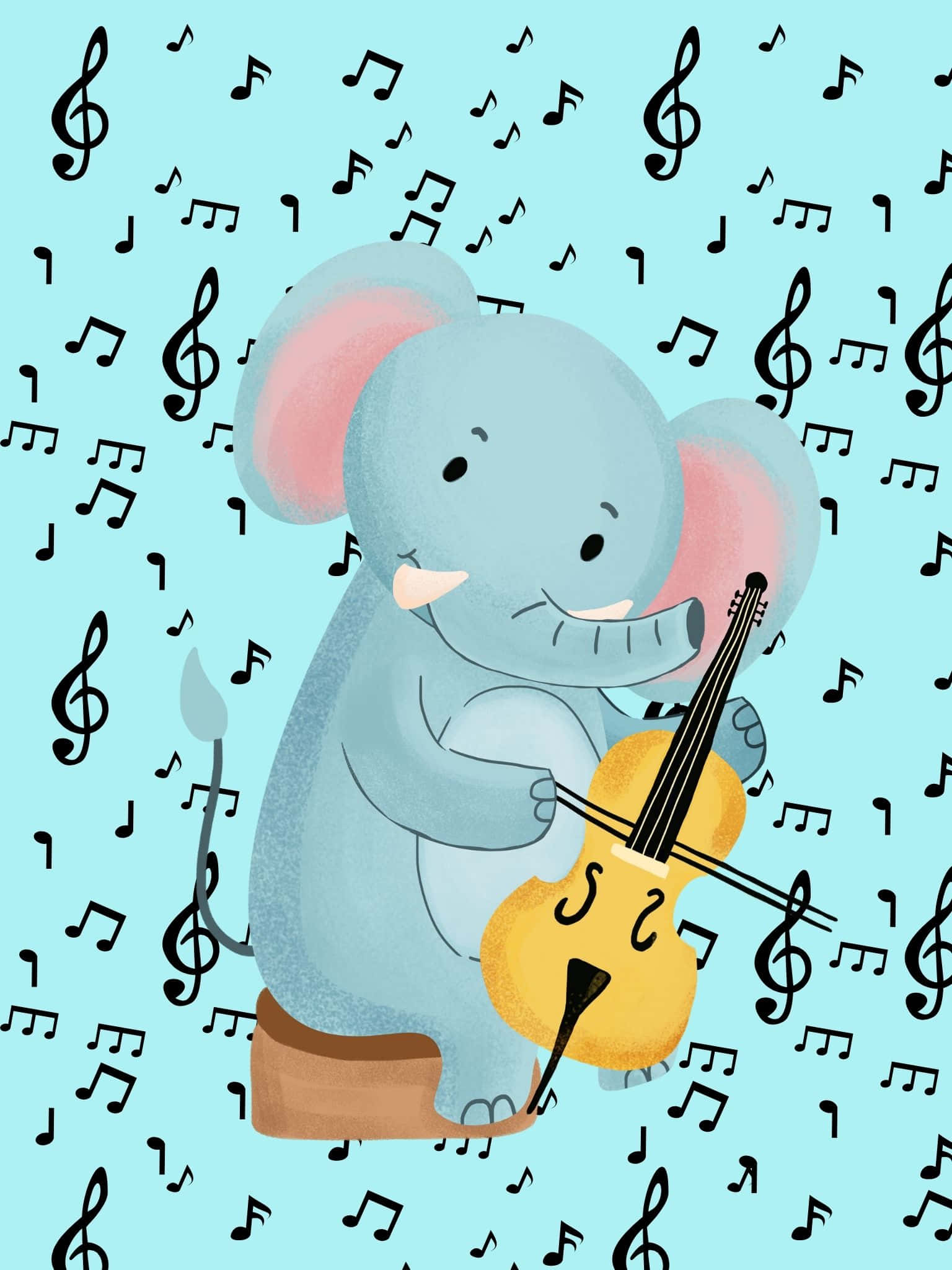 A Cartoon Elephant Playing A Cello Background