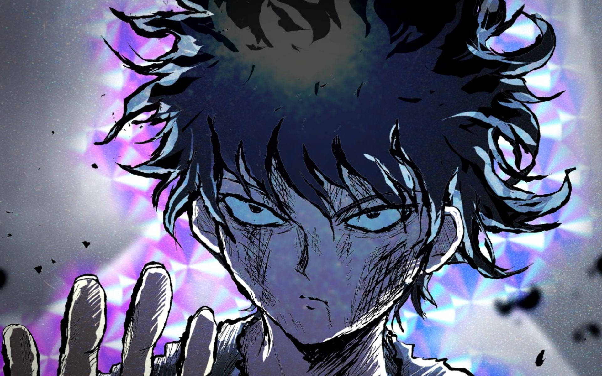 A Character With Black Hair And Blue Eyes Background