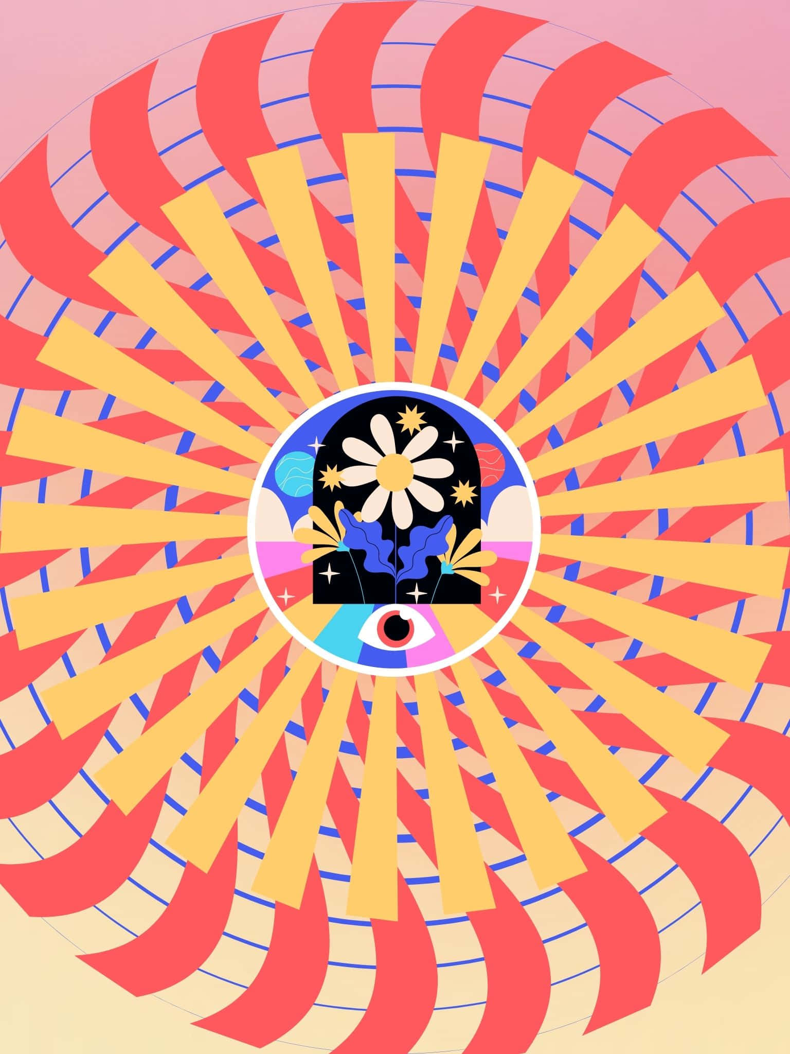 A Colorful Abstract Design With A Flower In The Center Background