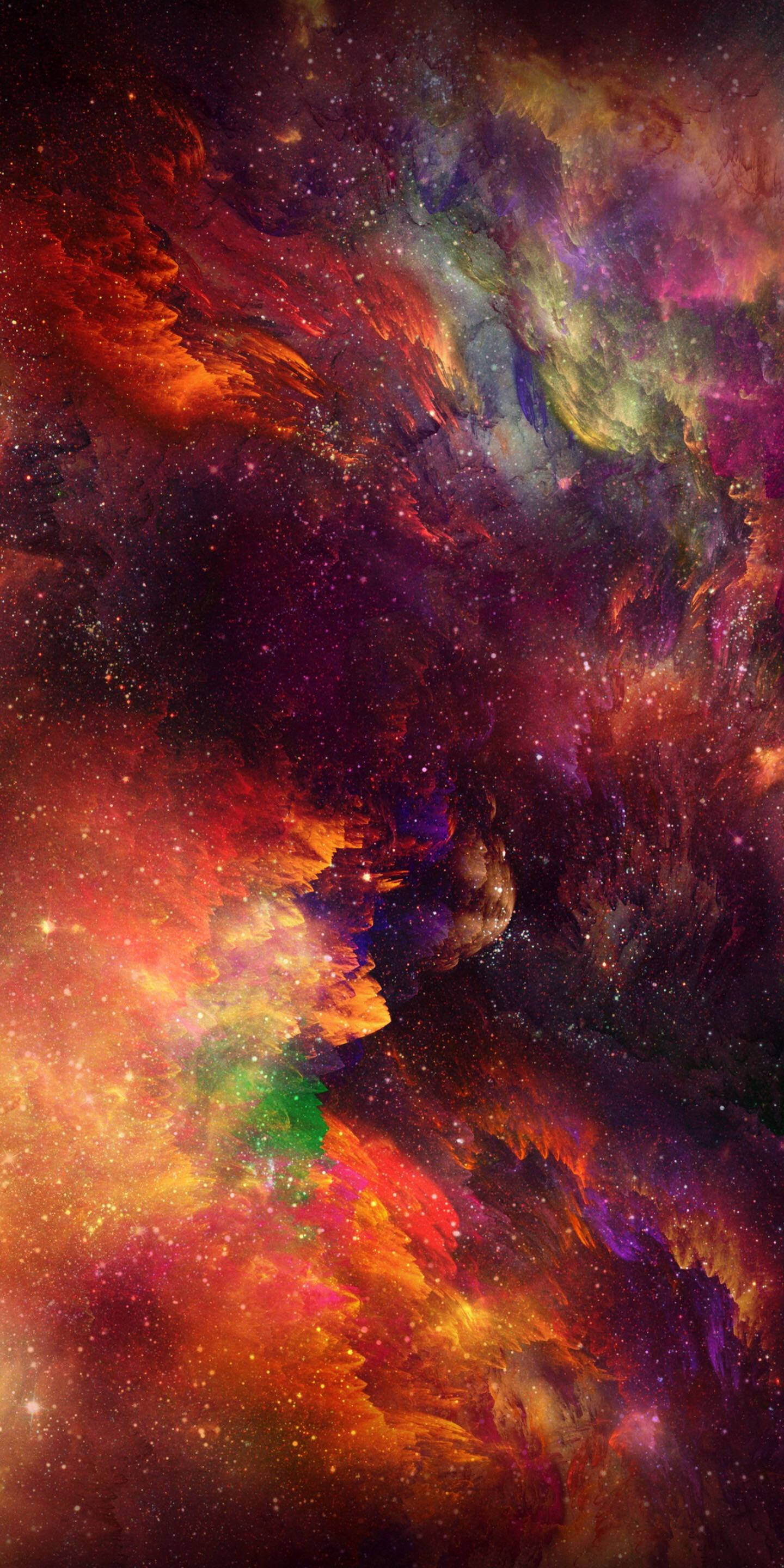 A Colorful Space With Stars And Clouds Background