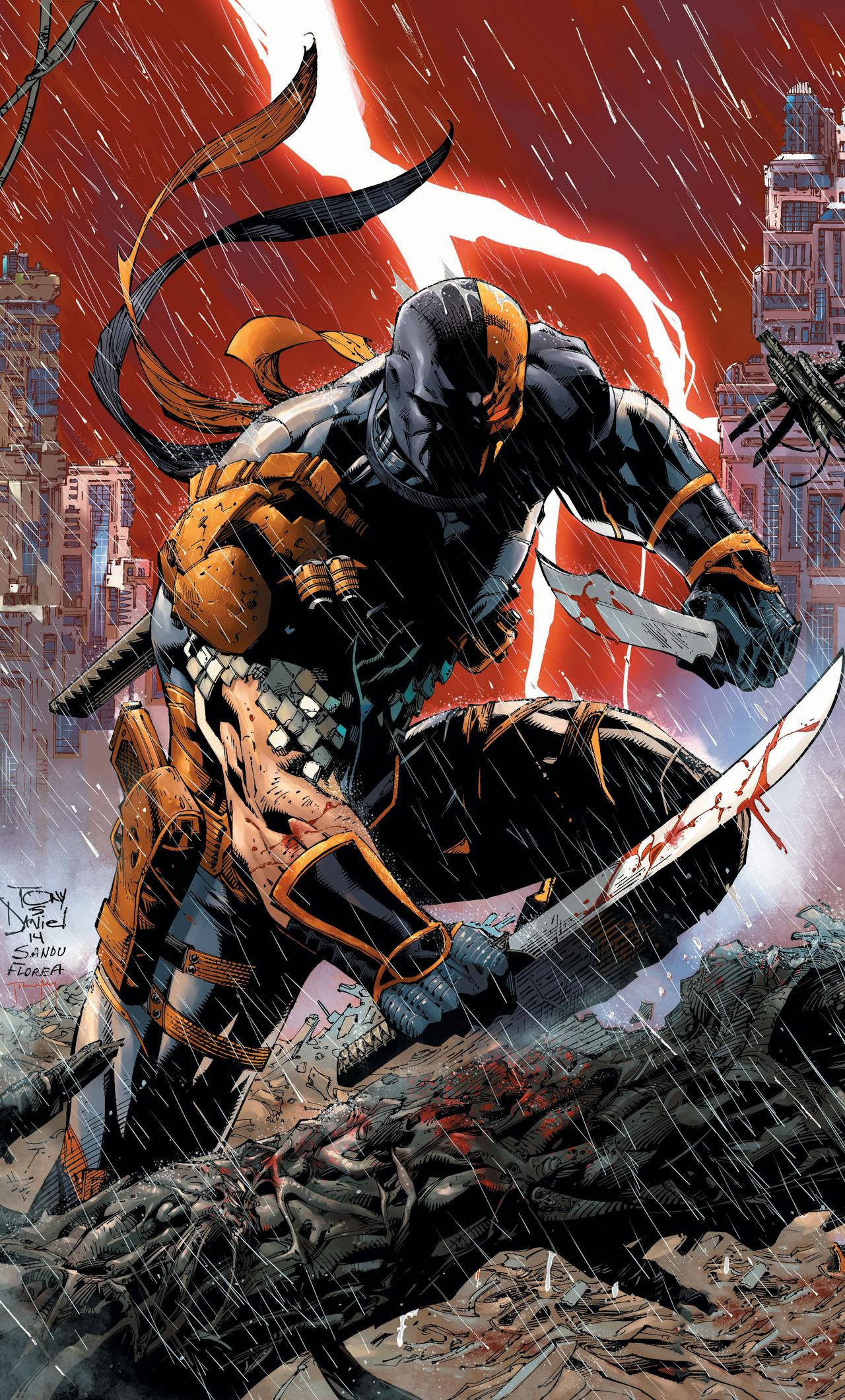 A Comic Book Cover With A Man Holding A Sword Background