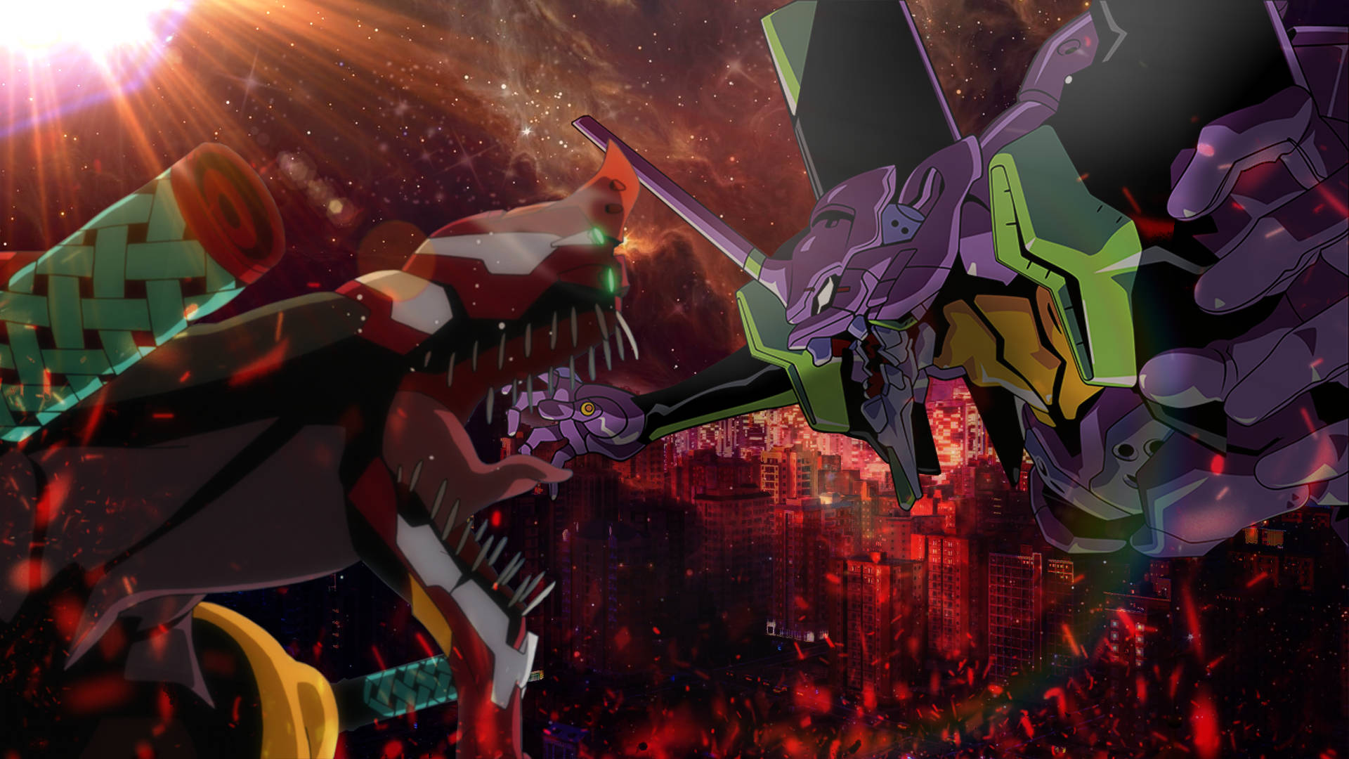 A Giant Robot Is Fighting Another Giant Robot Background
