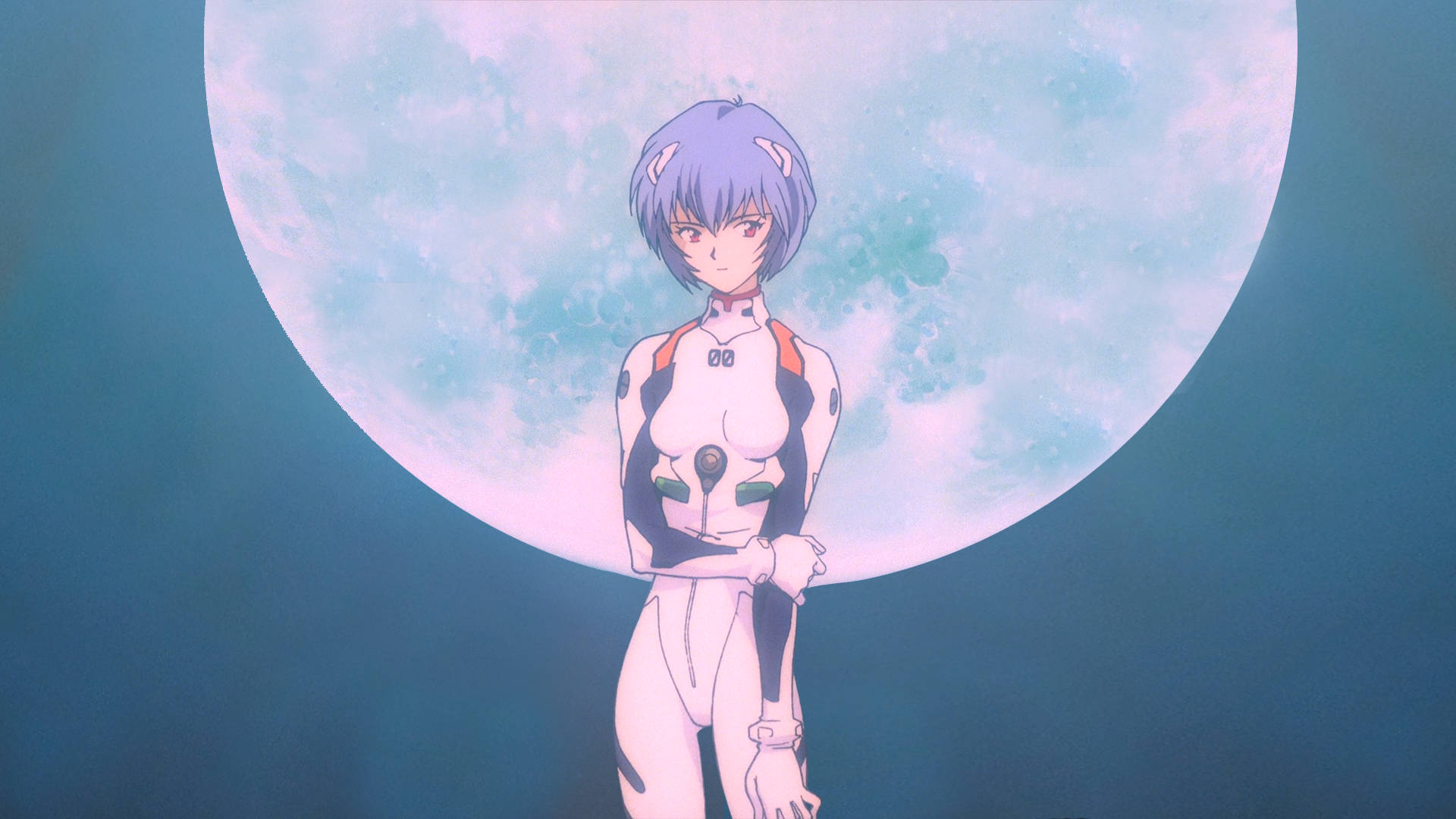 A Girl In An Anime Outfit Standing In Front Of A Moon Background