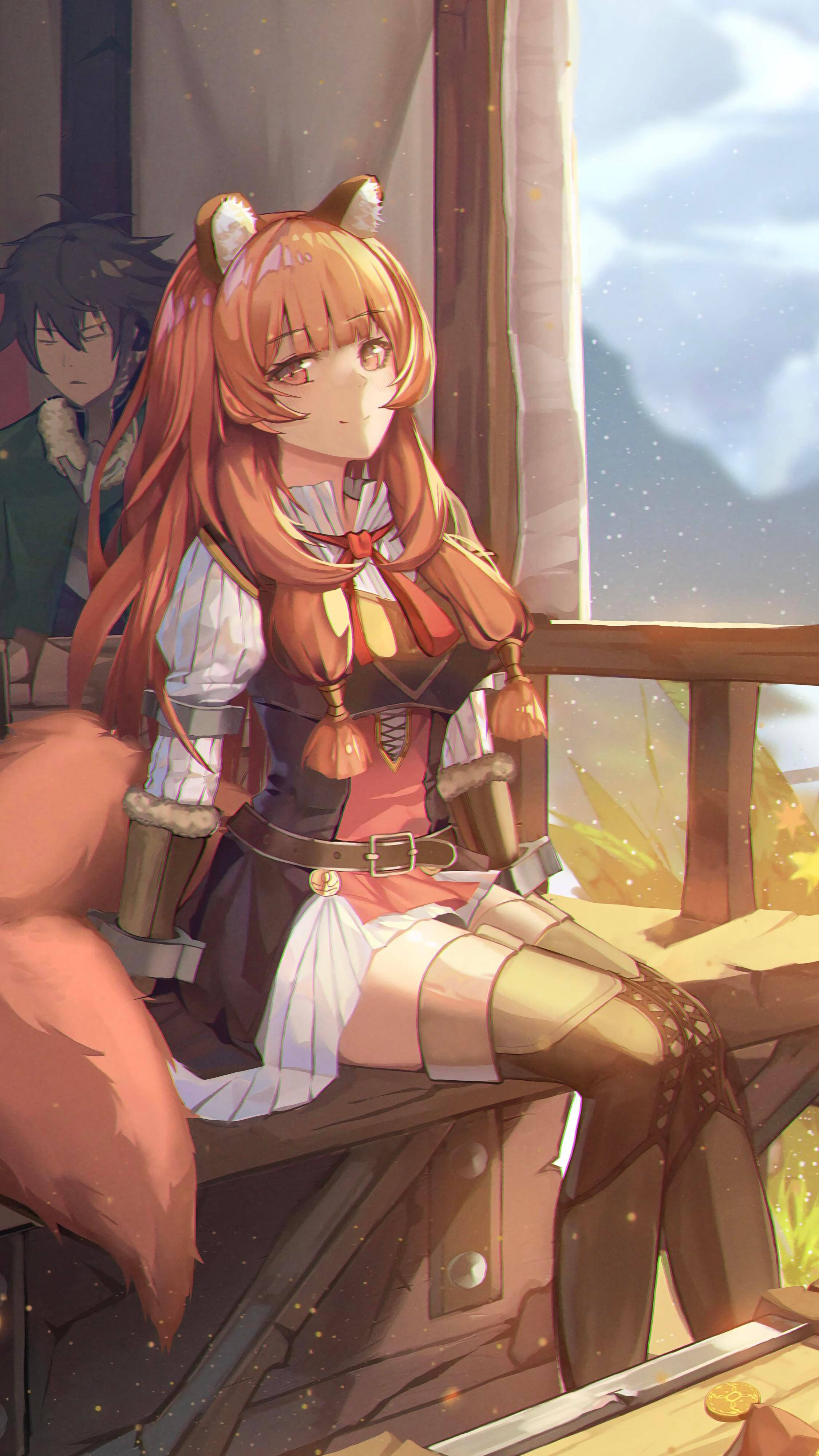 A Girl Sitting On A Bench With A Fox Background