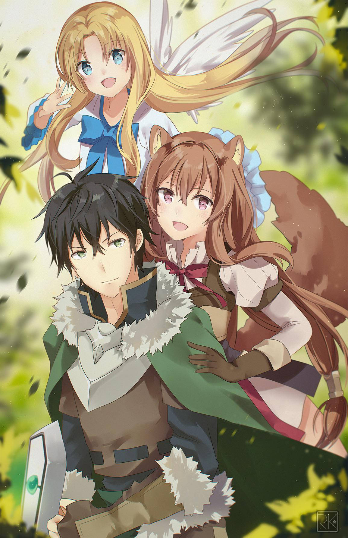 A Group Of Anime Characters With A Wolf And A Fairy Background