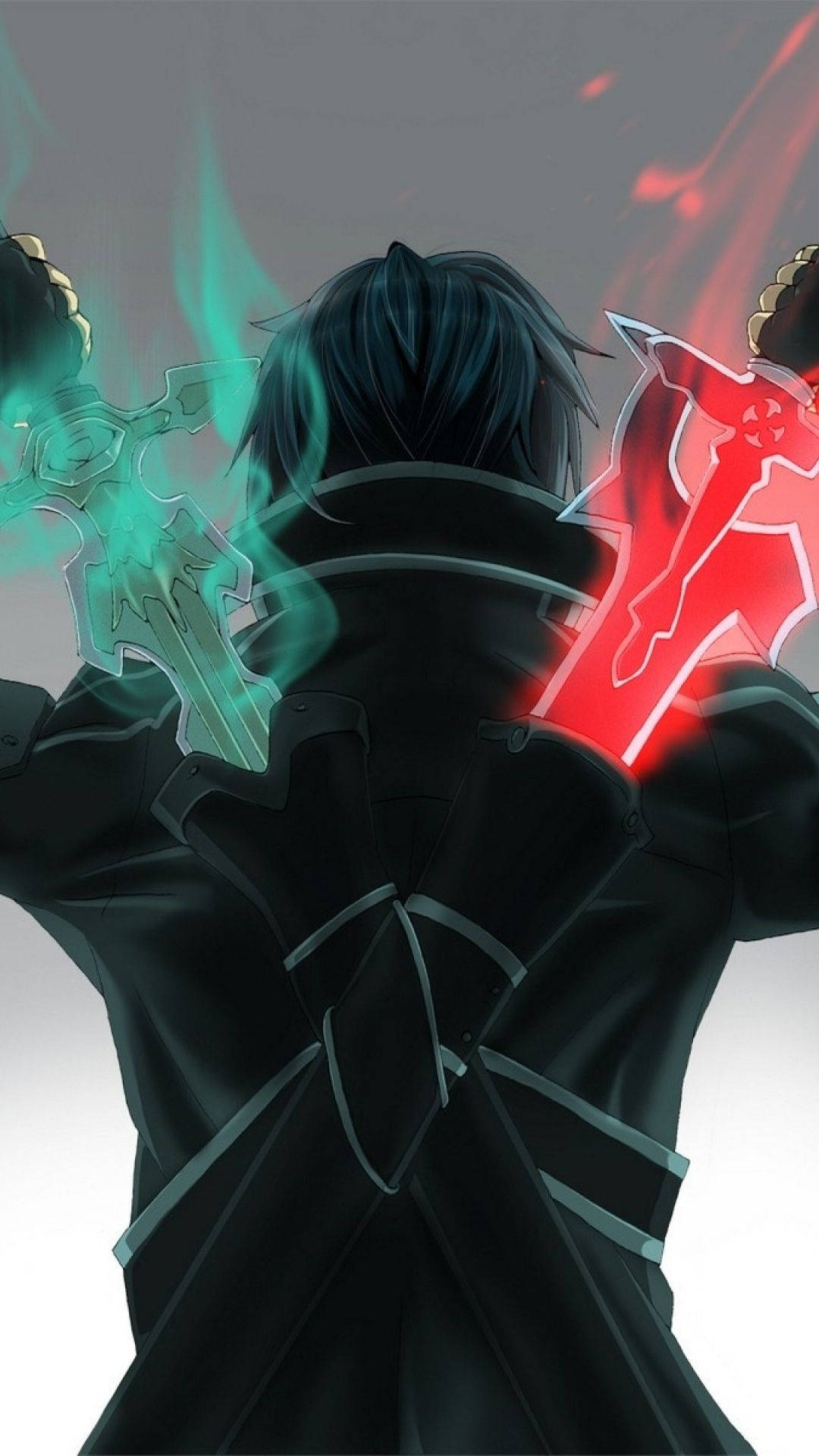 A Man With Two Swords And A Green Light Background
