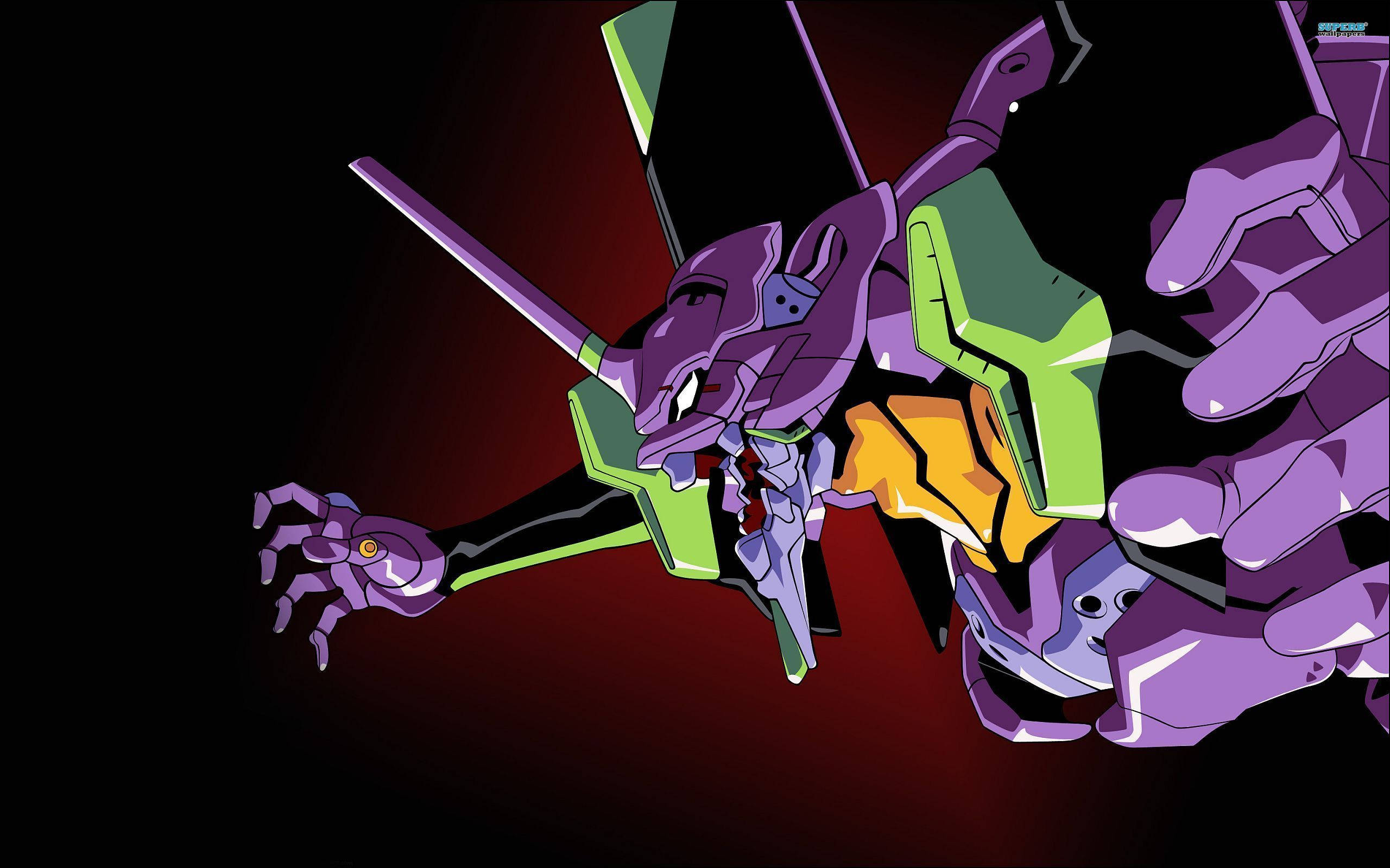 A Purple And Green Robot With A Green Head Background