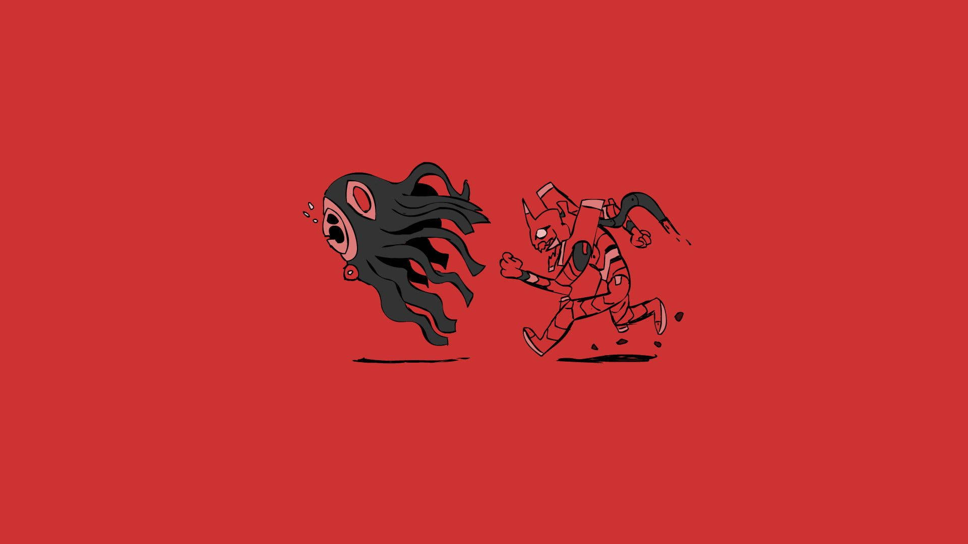 A Red Background With Two Cartoon Characters Background