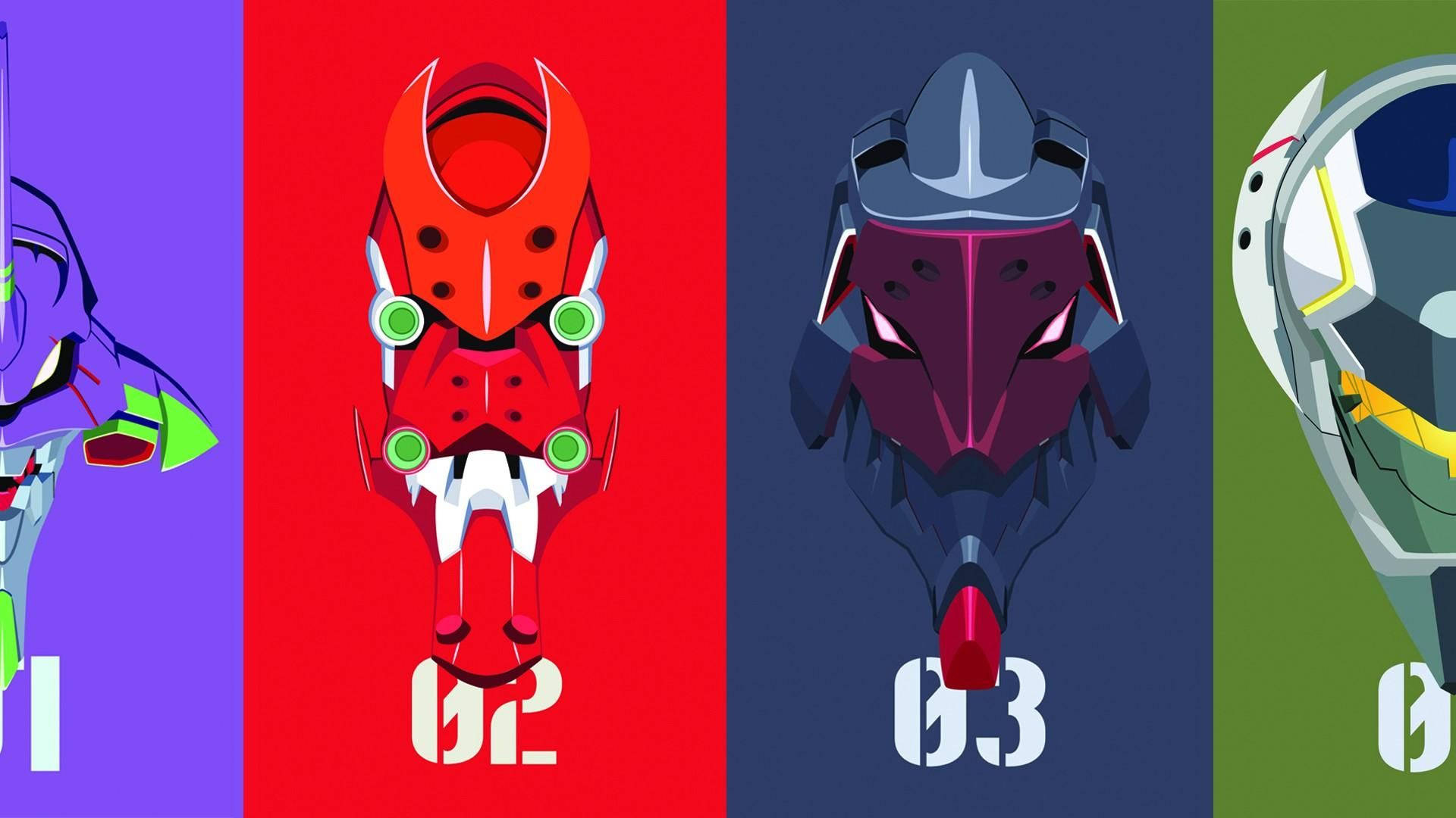 A Series Of Different Colored Robots With Different Numbers Background