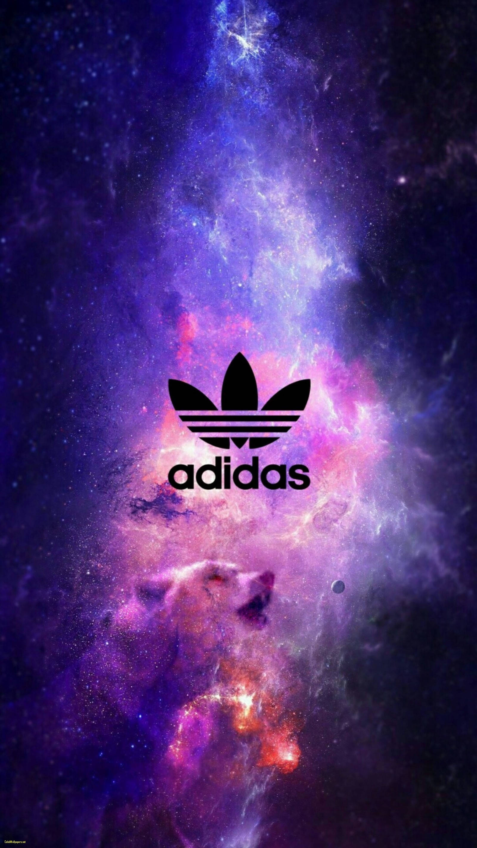 Adidas Brand On Purple Galaxy Wolf Background