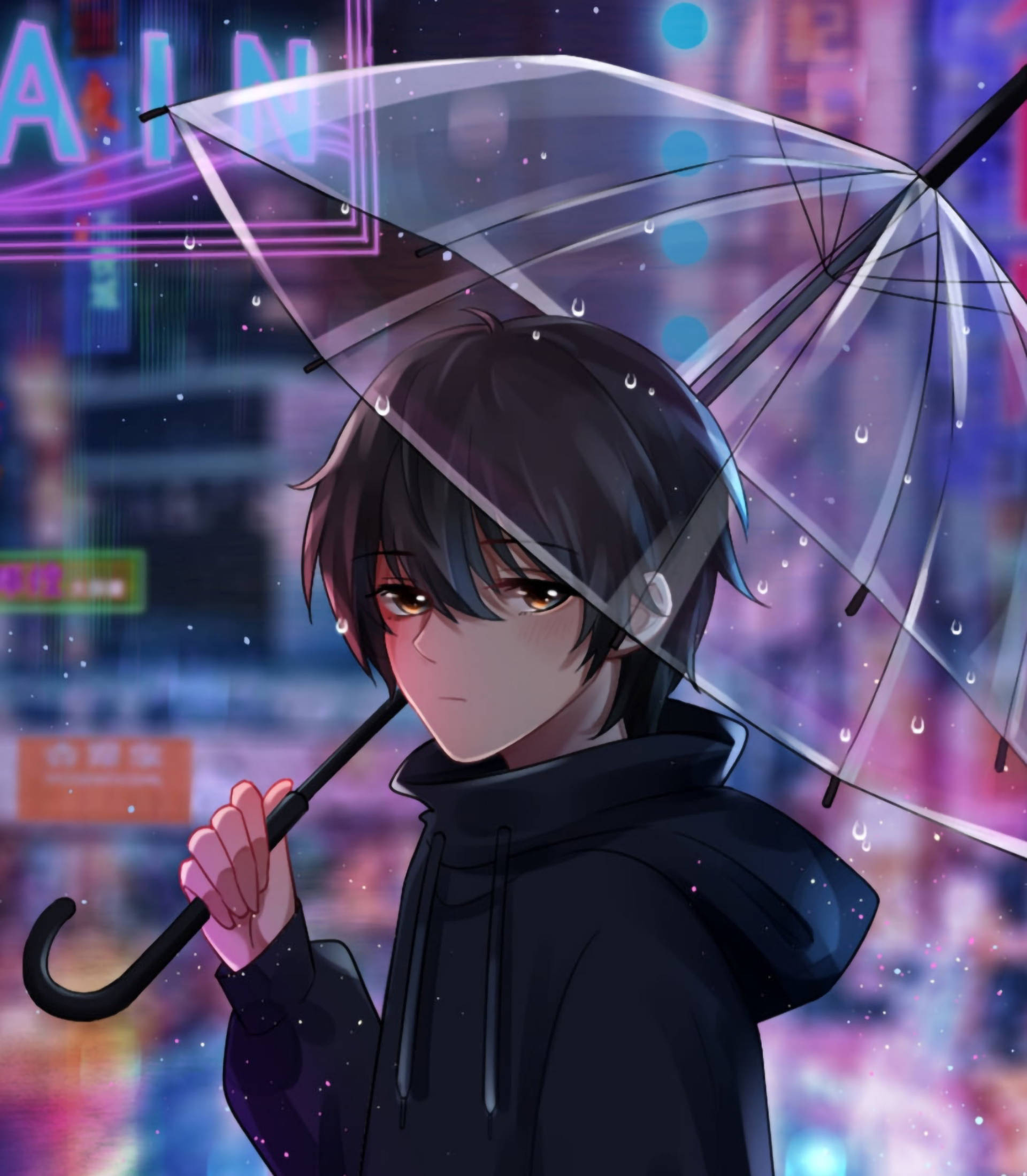 Download Aesthetic Anime Boy Icon Under The Rain Wallpaper 