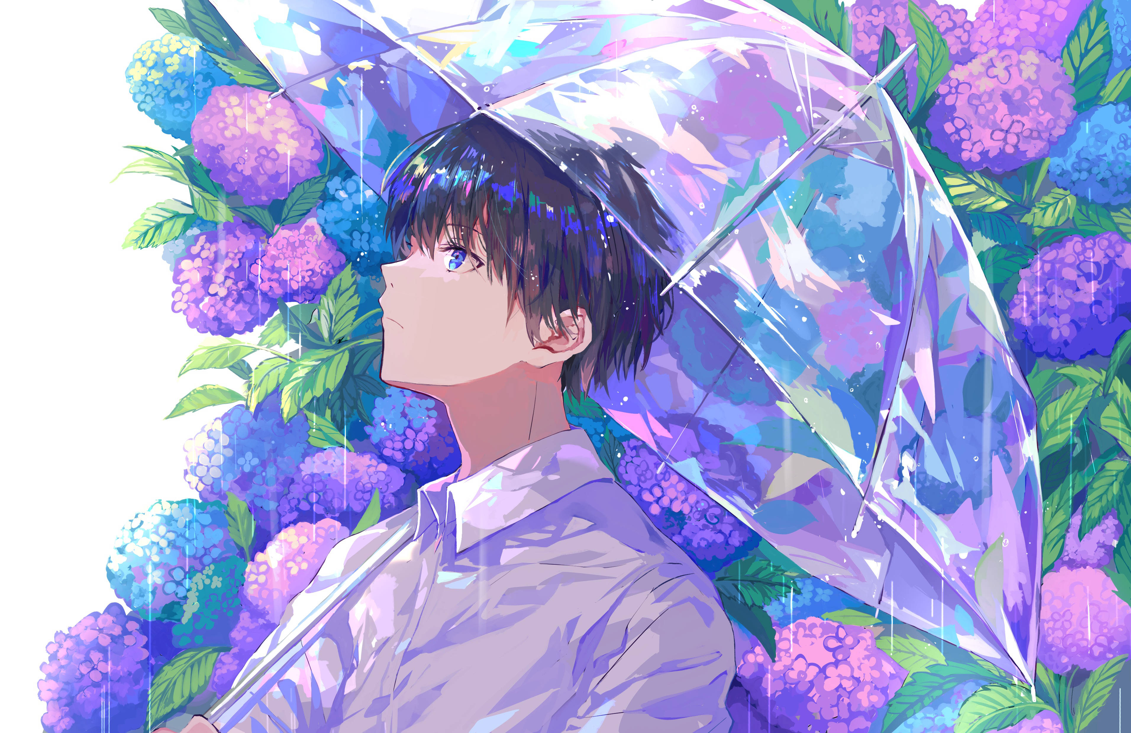 Download Aesthetic Anime Boy Purple Flowers Wallpaper 