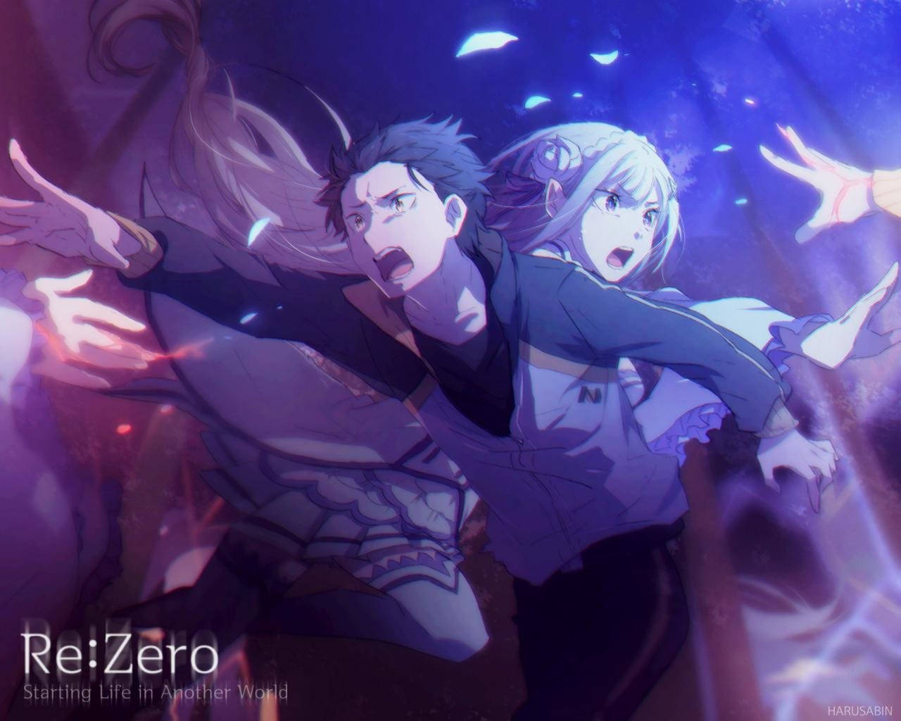 Aesthetic Emilia And Subaru In Re Zero Background