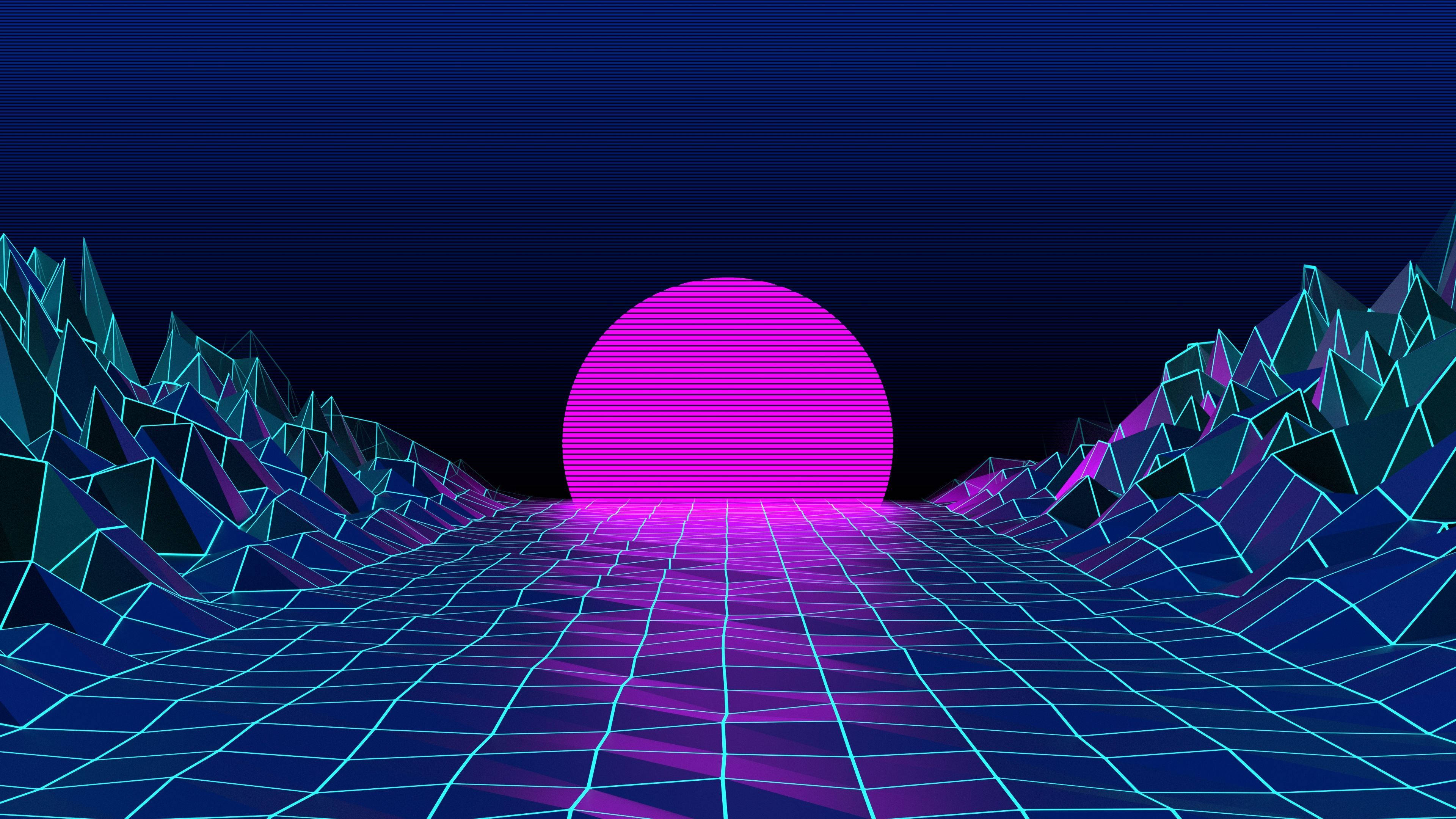 Aesthetic Lo Fi Synthwave Moon Background