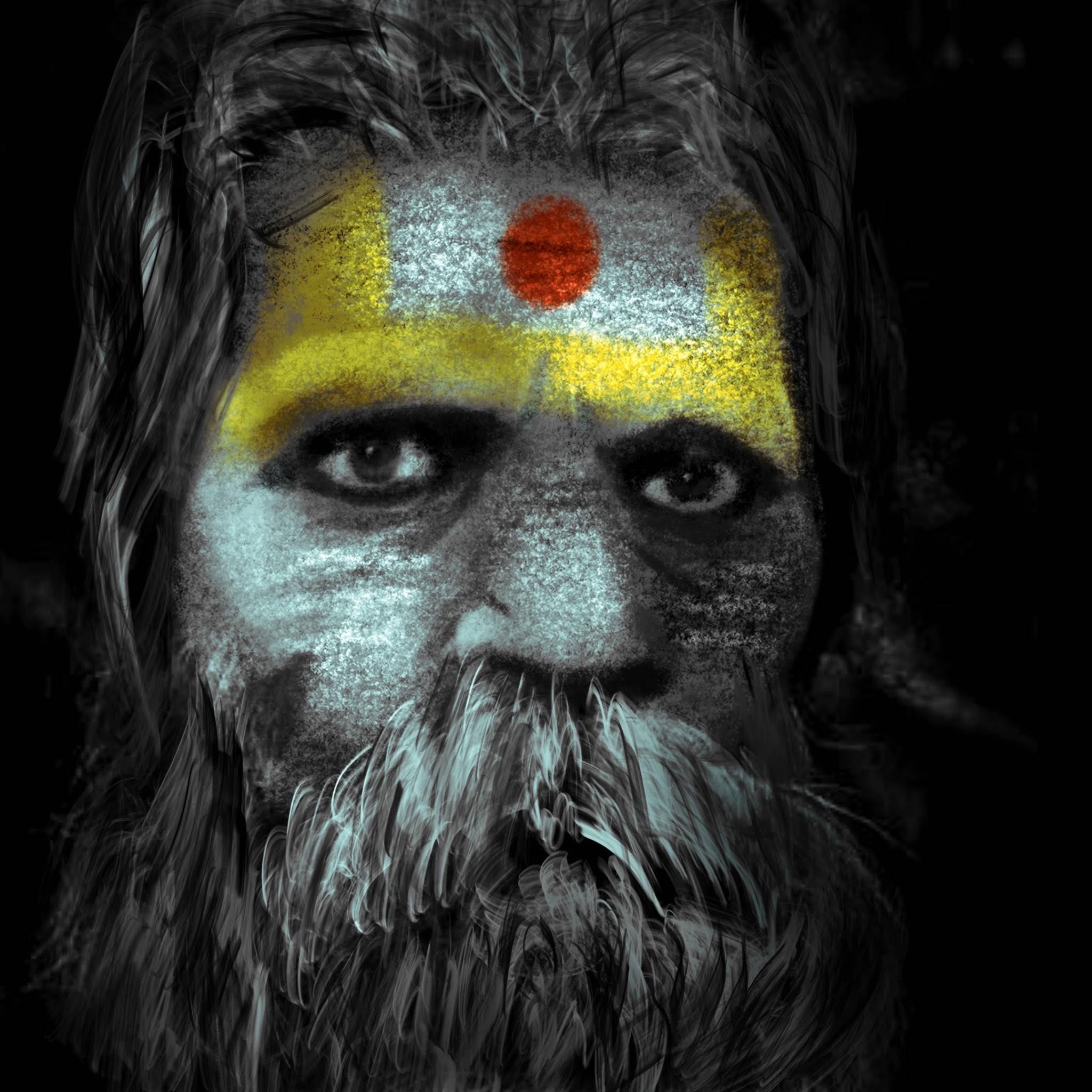 Download Aghori Yellow Red Face Paint Wallpaper | Wallpapers.com