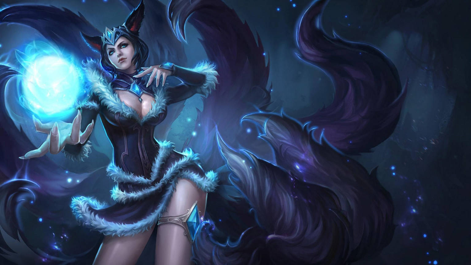 Ahri In Blue And Black Background