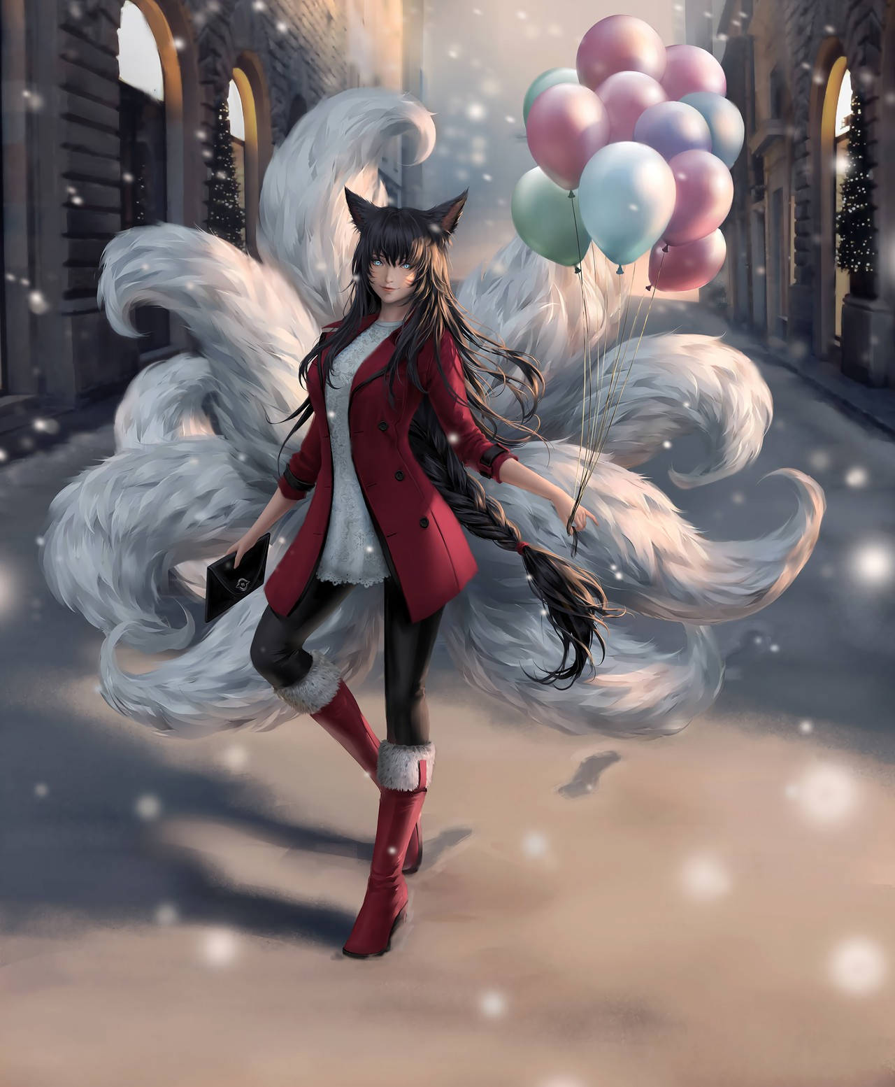 Ahri With Balloons Background