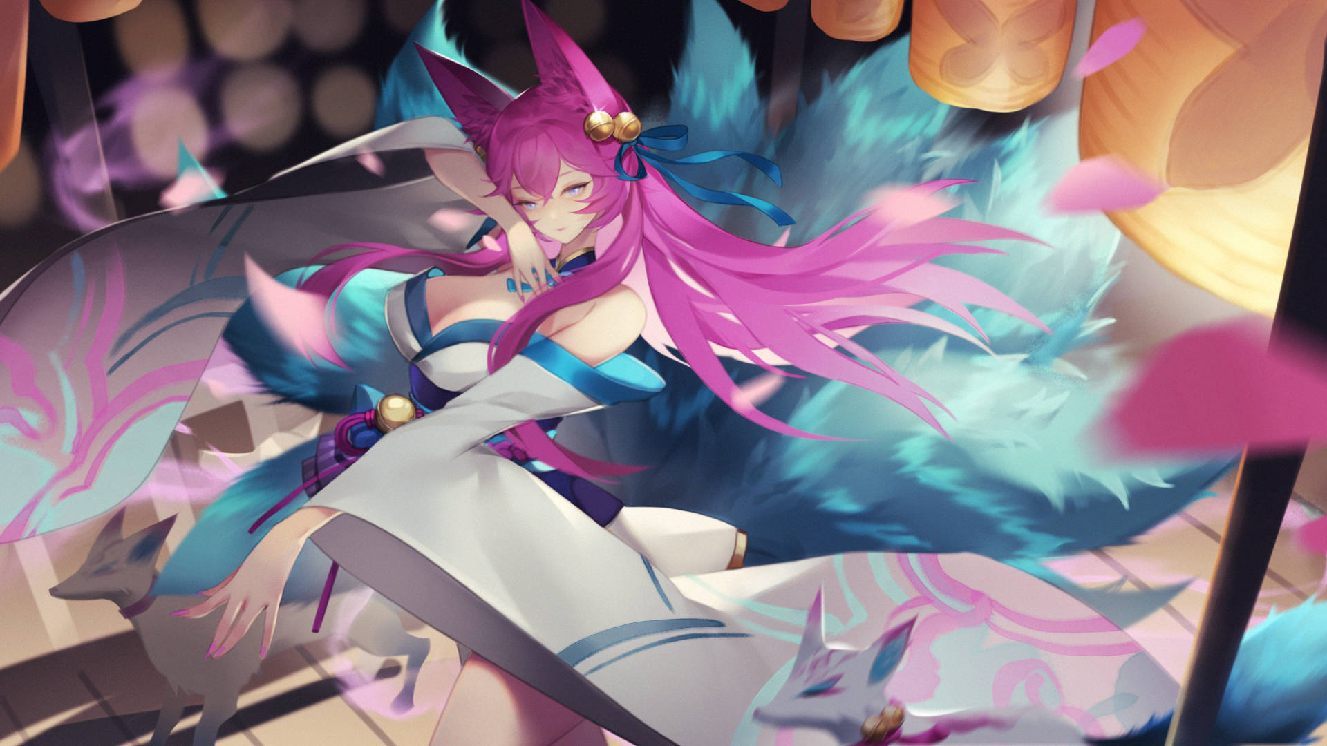 Ahri With White Foxes Background