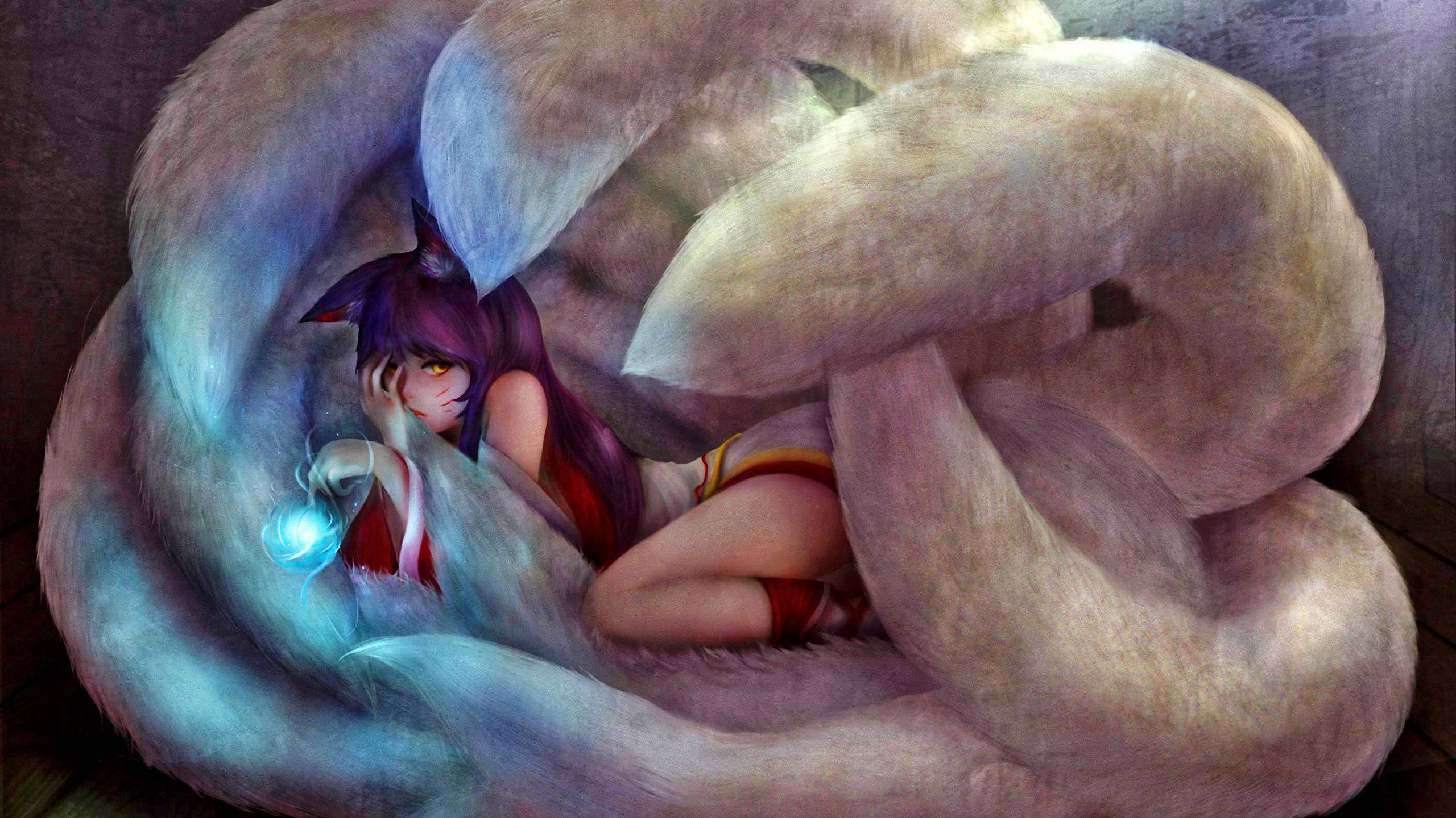 Ahri With White Tail Background