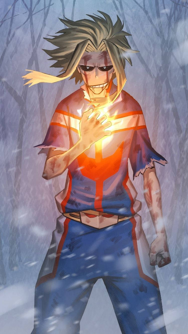 All Might With Fiery Hand Background