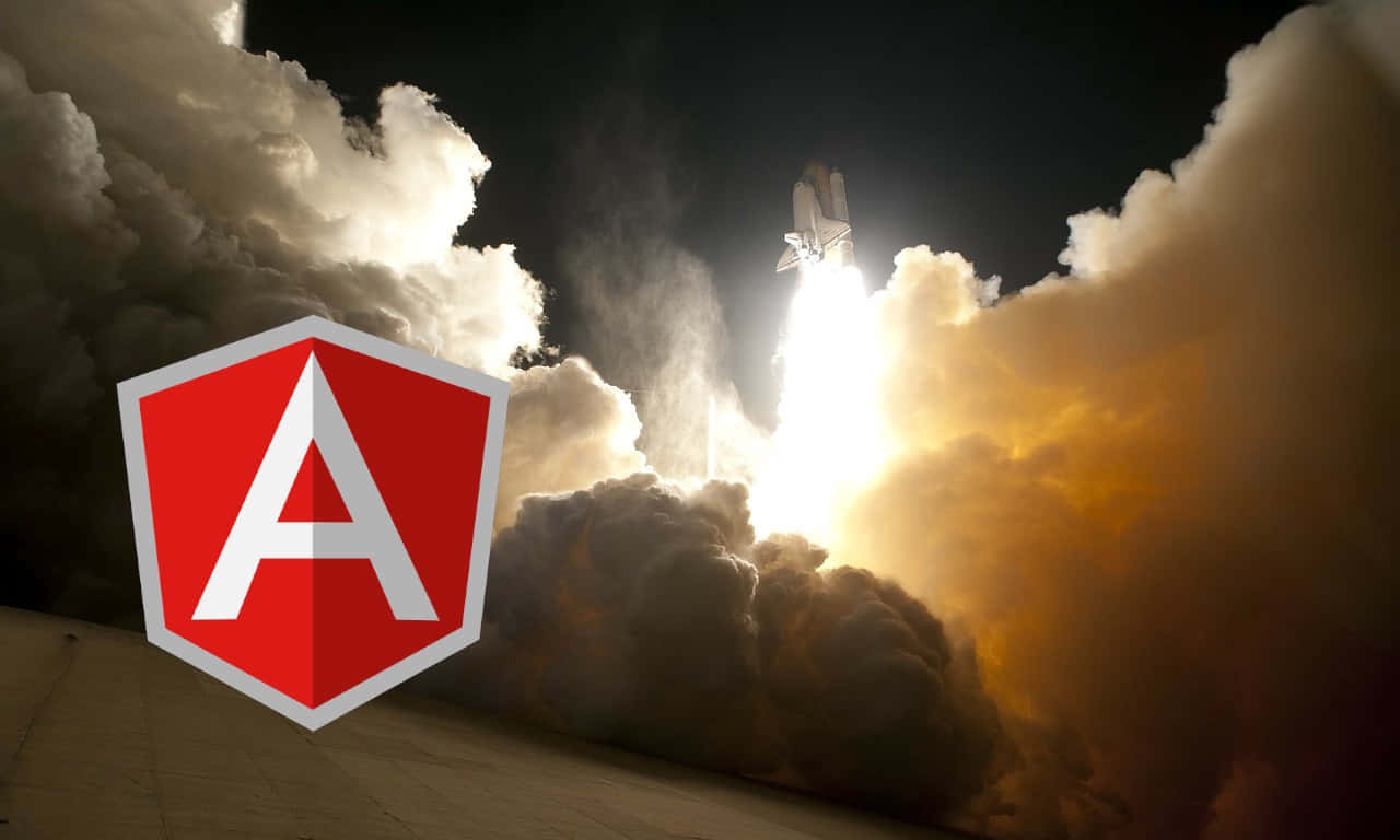 Download Angular Logo And Rocket Launch Wallpaper | Wallpapers.com