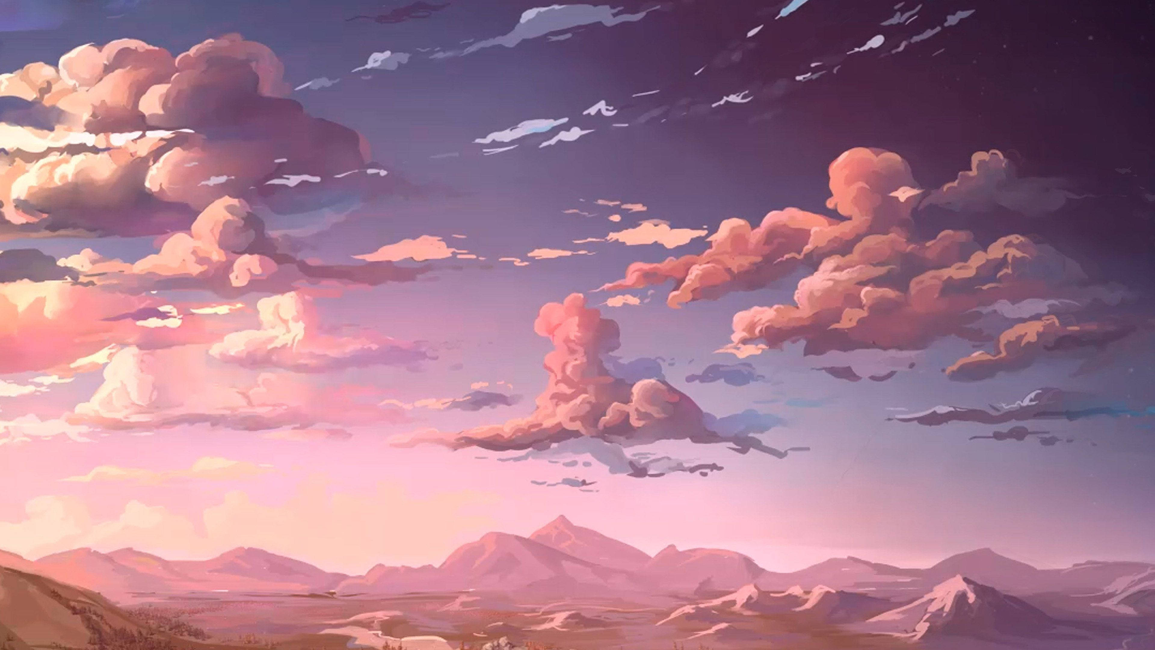 Download Anime Clouds And Mountains Aesthetic Mac Wallpaper 