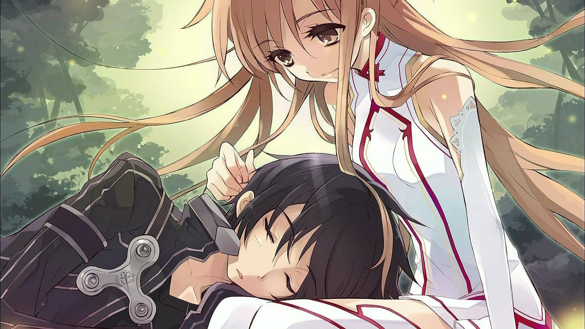 Download Anime Couple Hug Sleeping Wallpaper | Wallpapers.com
