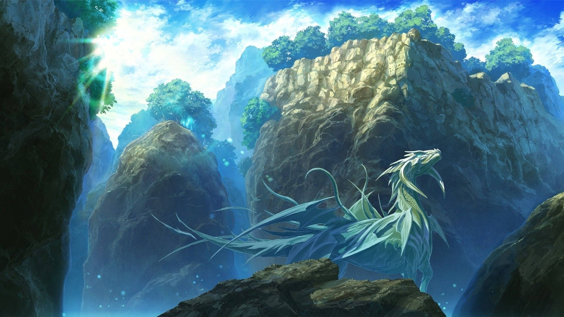 Anime Fantasy Green Dragon Background